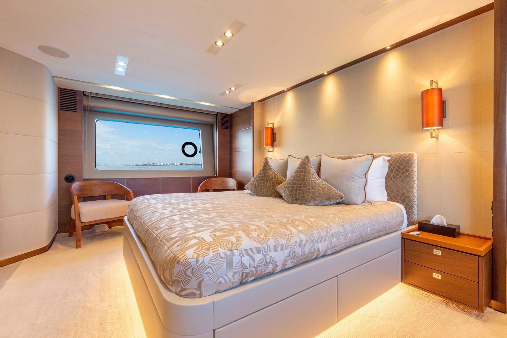 a bed in a room aboard CAPE COD Yacht for Sale