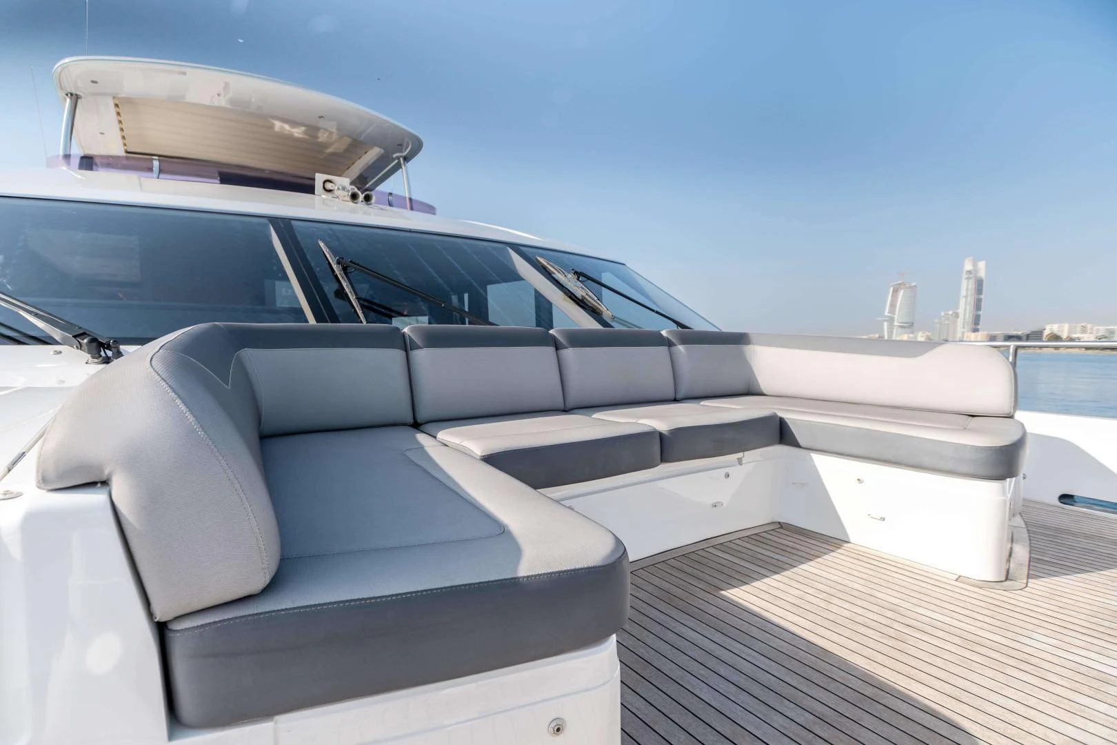 the front of a white car aboard CAPE COD Yacht for Sale