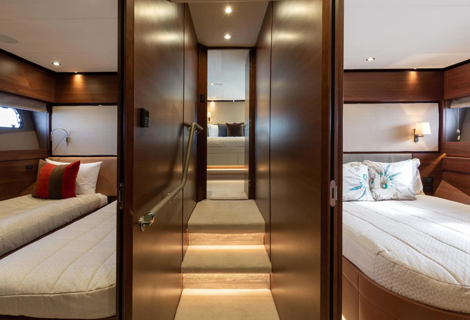 a room with a bed and a mirror aboard CAPE COD Yacht for Sale