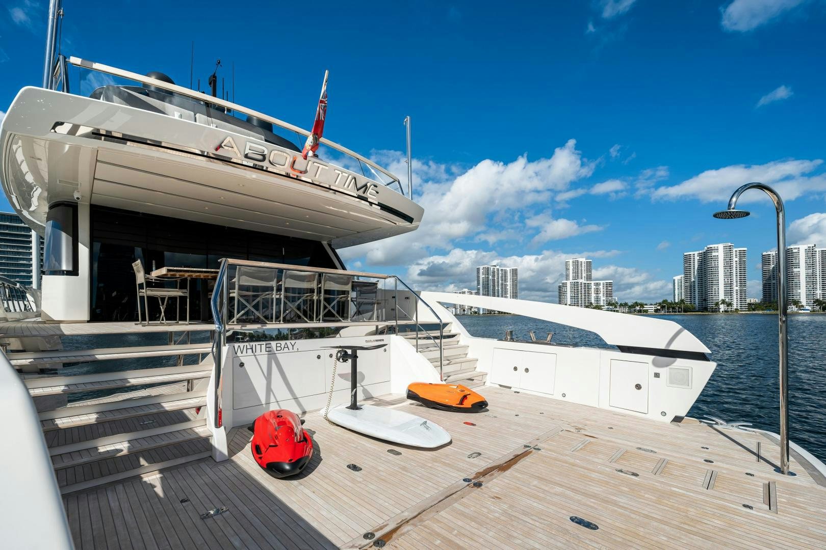 a boat docked at a pier aboard ABOUT TIME Yacht for Sale