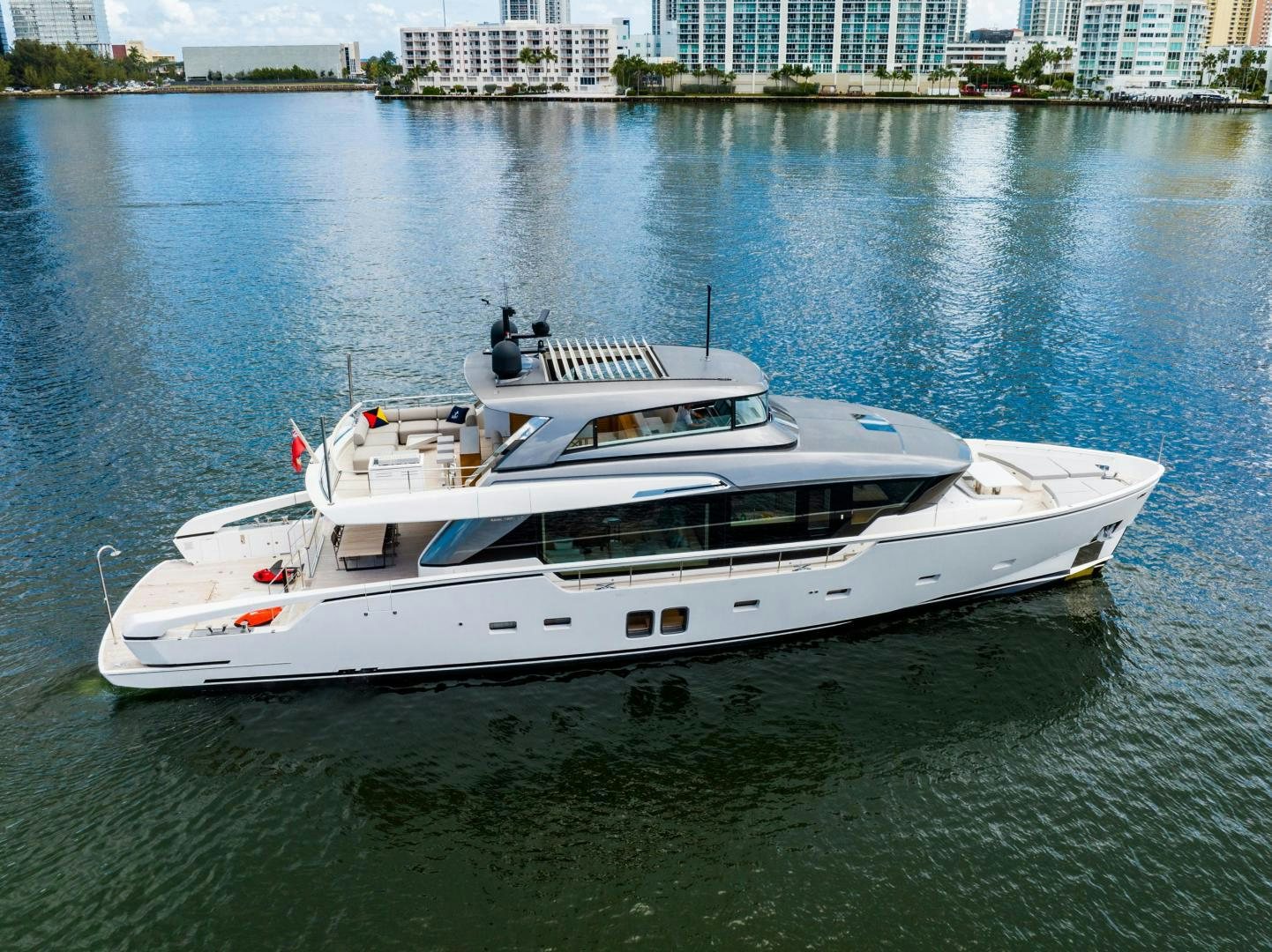 a white boat on the water aboard ABOUT TIME Yacht for Sale