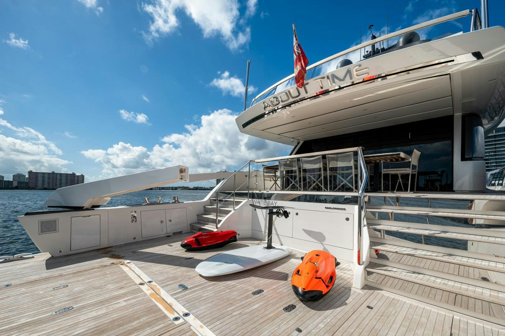 a boat docked at a pier aboard ABOUT TIME Yacht for Sale