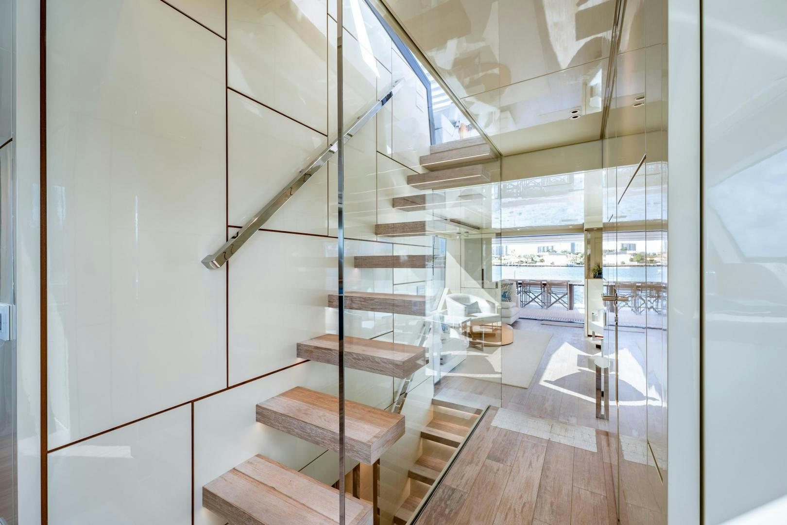 a staircase in a building aboard ABOUT TIME Yacht for Sale