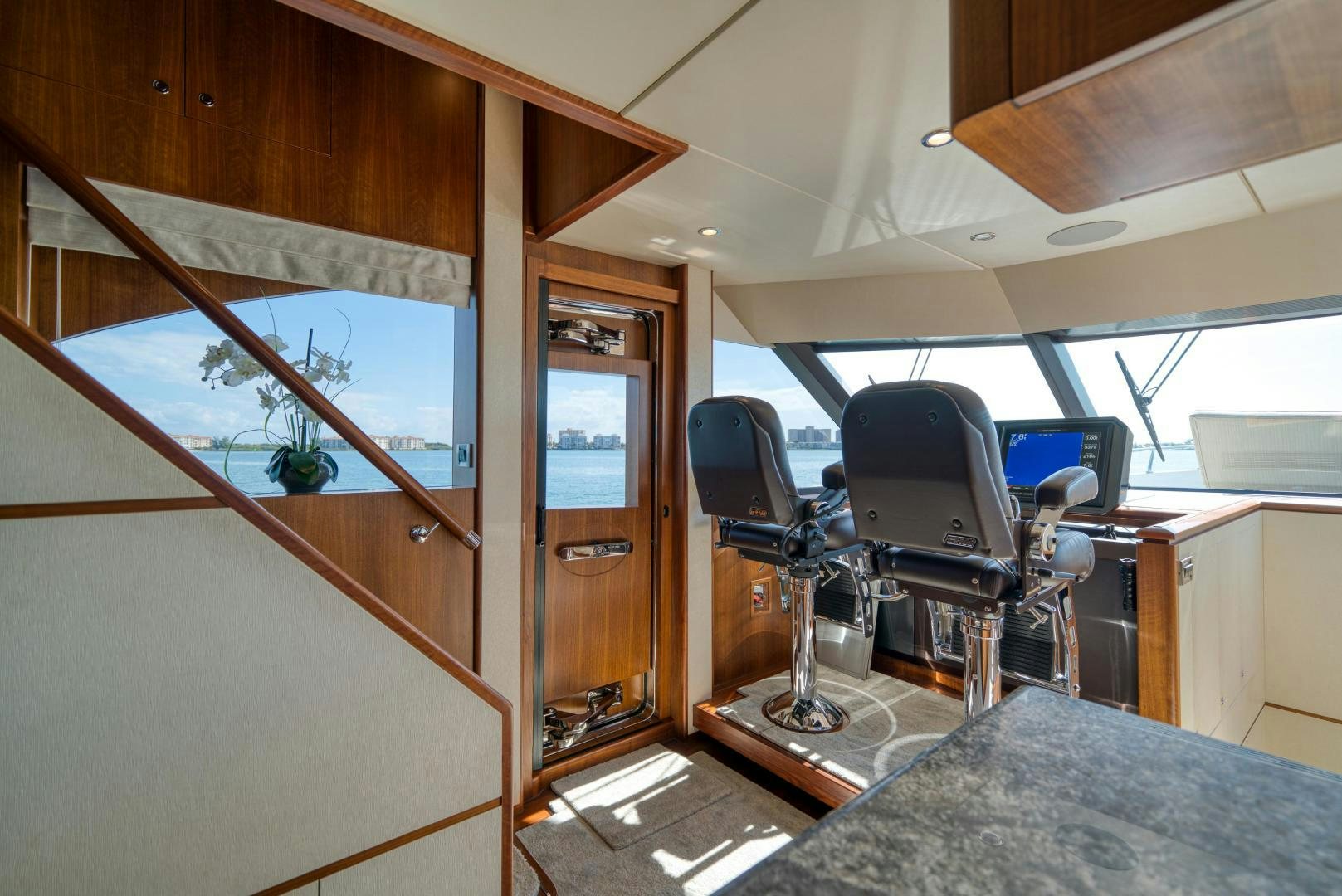 a room with a desk and computer aboard SANCTUARY Yacht for Sale