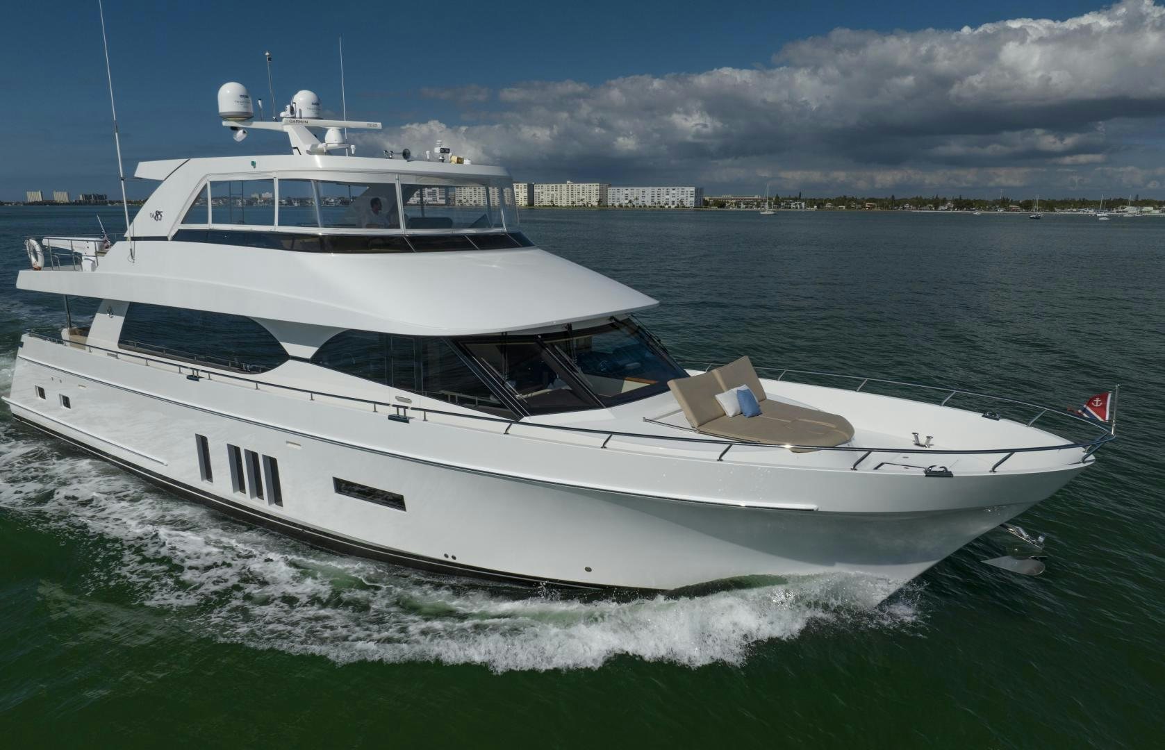 a white yacht on the water aboard SANCTUARY Yacht for Sale