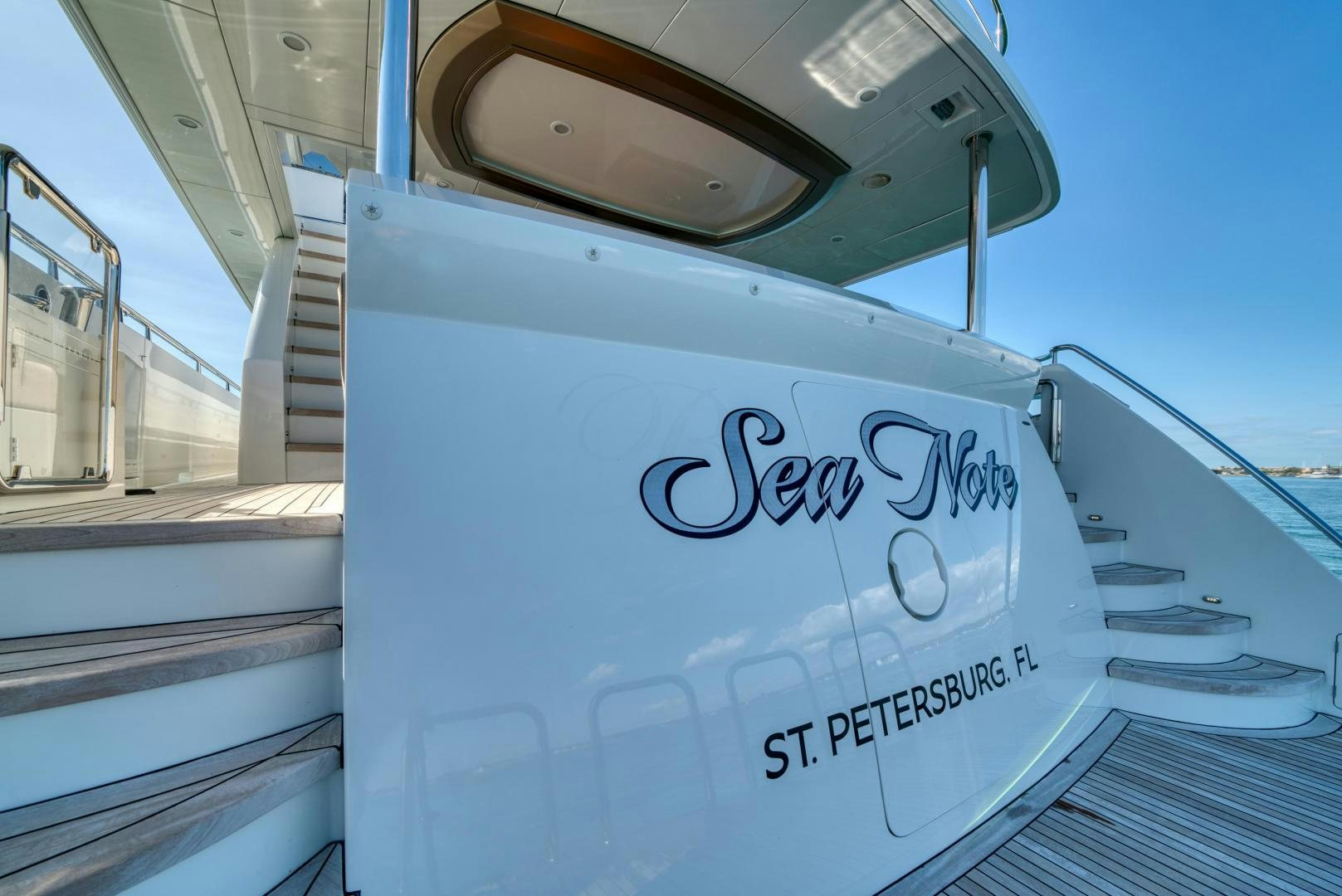 a white sign on a boat aboard SANCTUARY Yacht for Sale