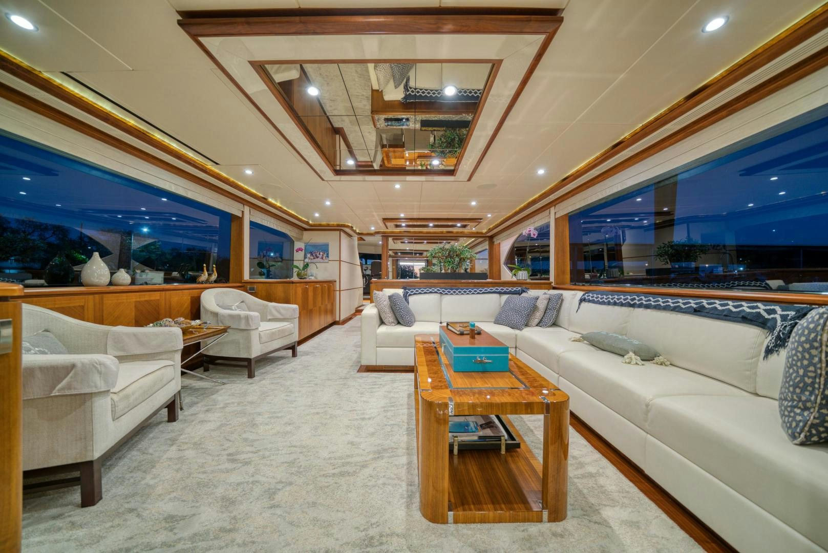 a living room with a large open floor plan aboard SANCTUARY Yacht for Sale