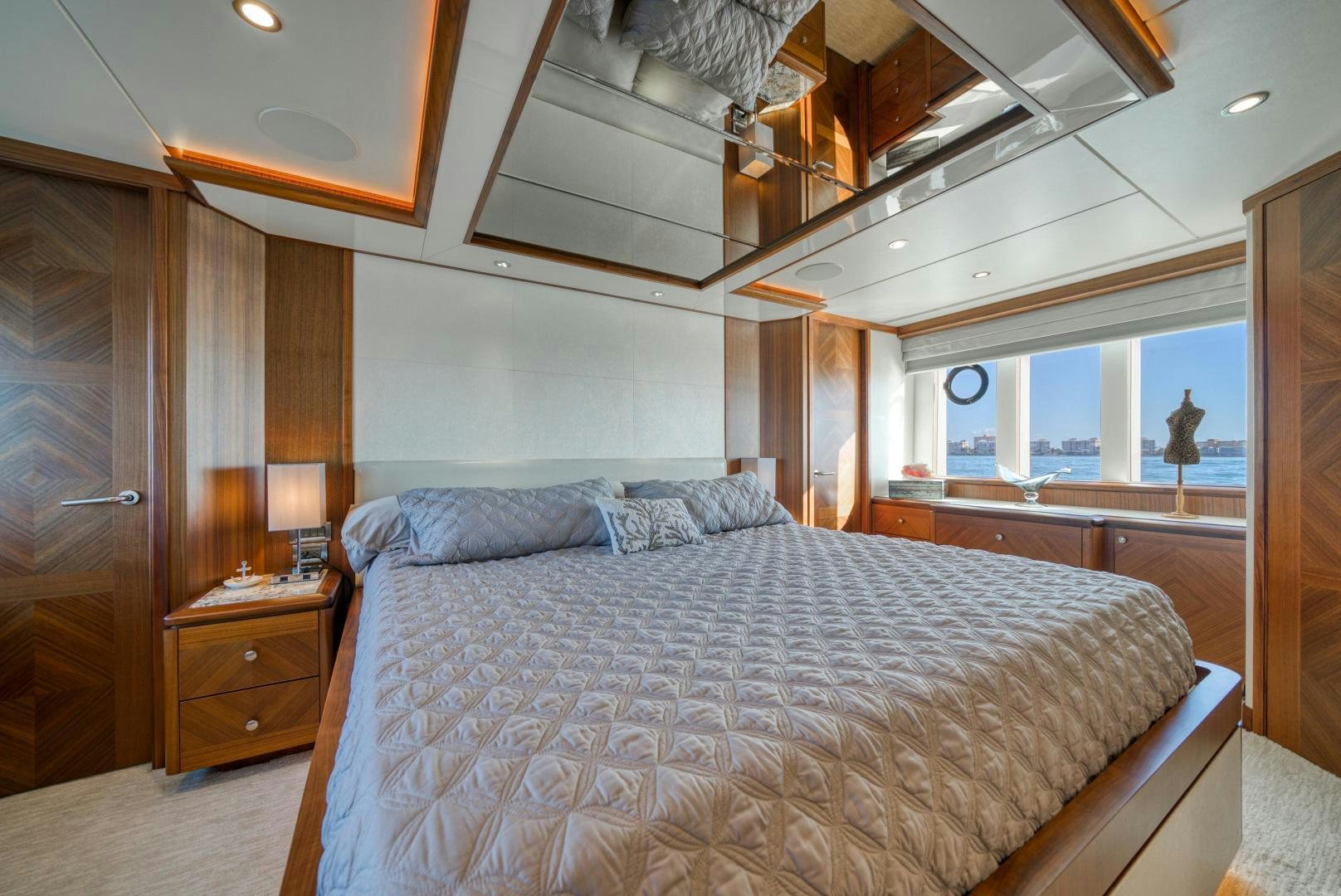 a bed in a room aboard SANCTUARY Yacht for Sale