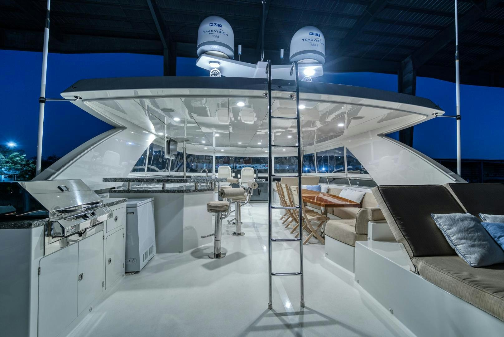 a large white building with a dome roof and a satellite dish on the roof aboard SANCTUARY Yacht for Sale