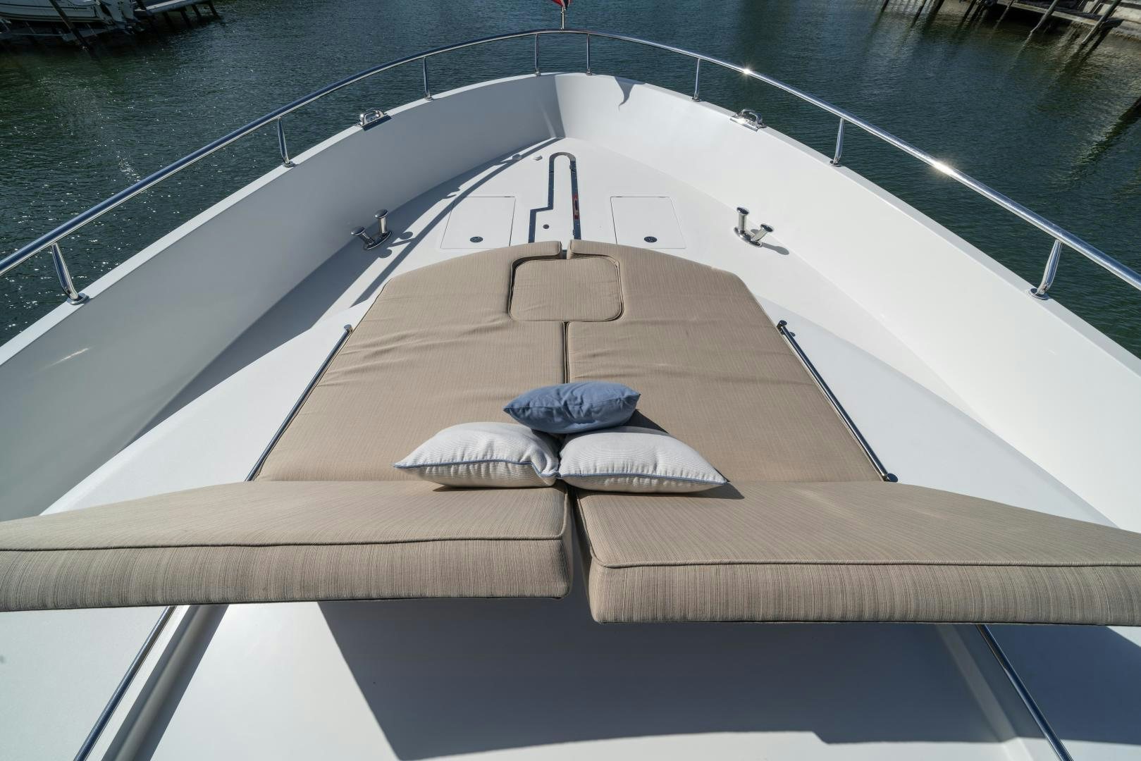 a deck with a bed on it aboard SANCTUARY Yacht for Sale
