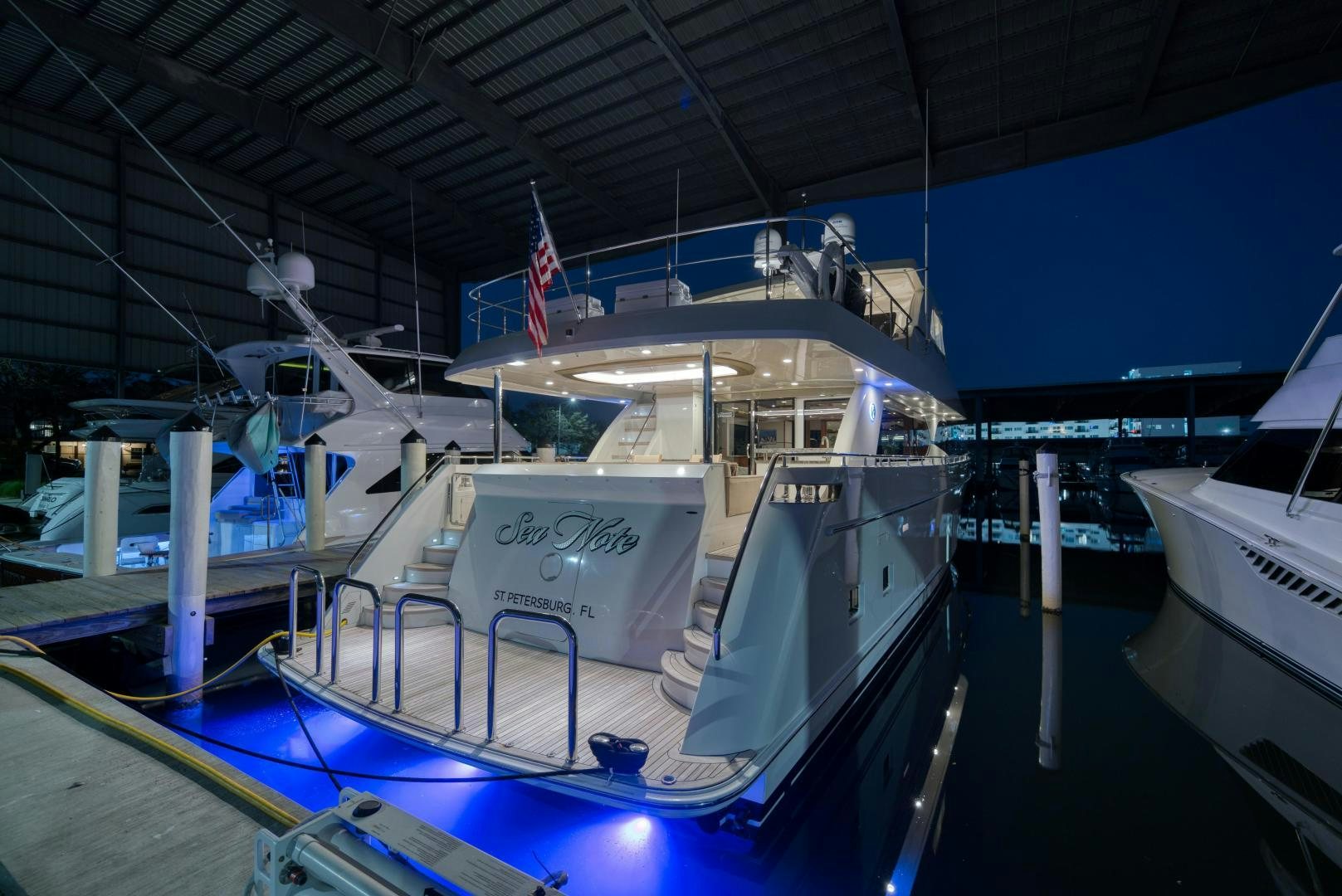 a boat in a harbor aboard SANCTUARY Yacht for Sale