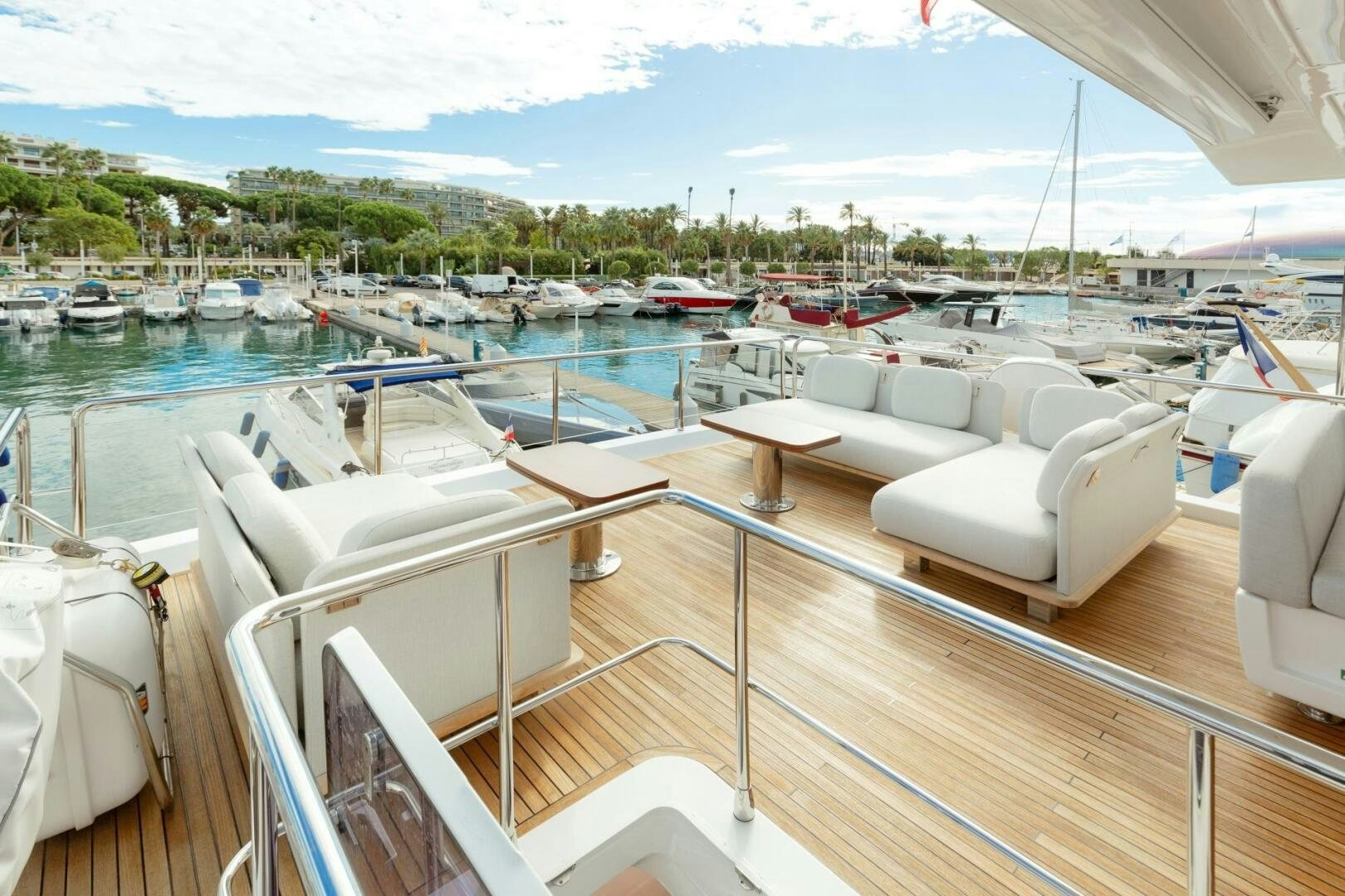 a deck with many boats in it aboard SOLSTICE Yacht for Sale