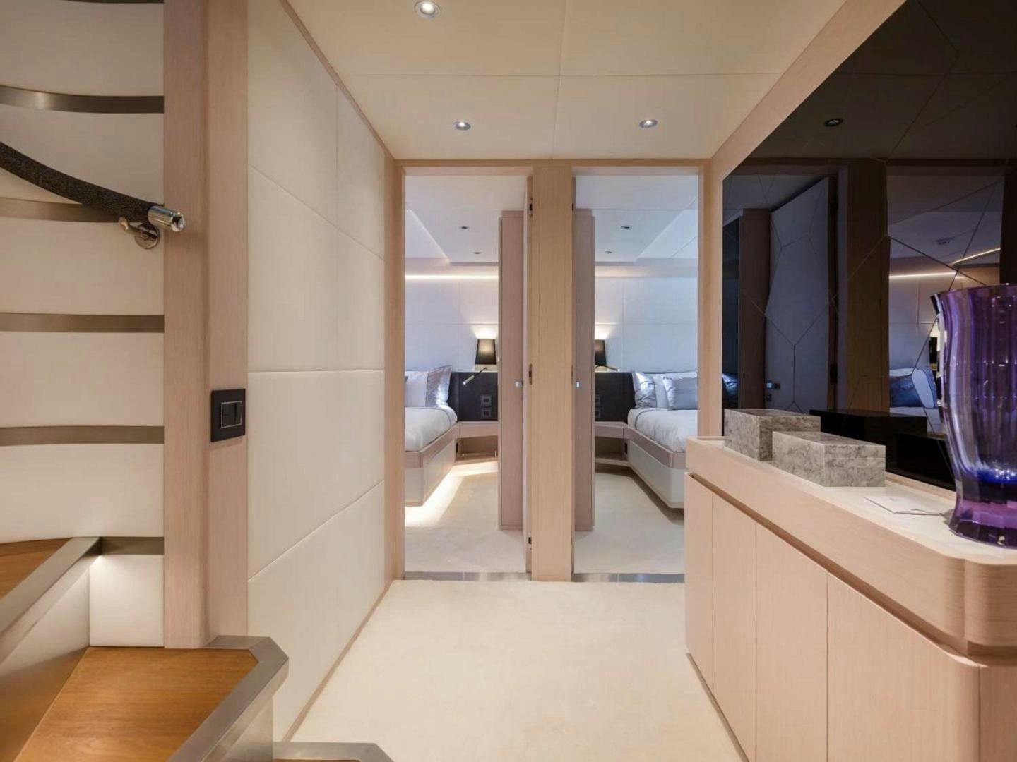 a room with a large open door aboard OCEAN VIEW Yacht for Sale