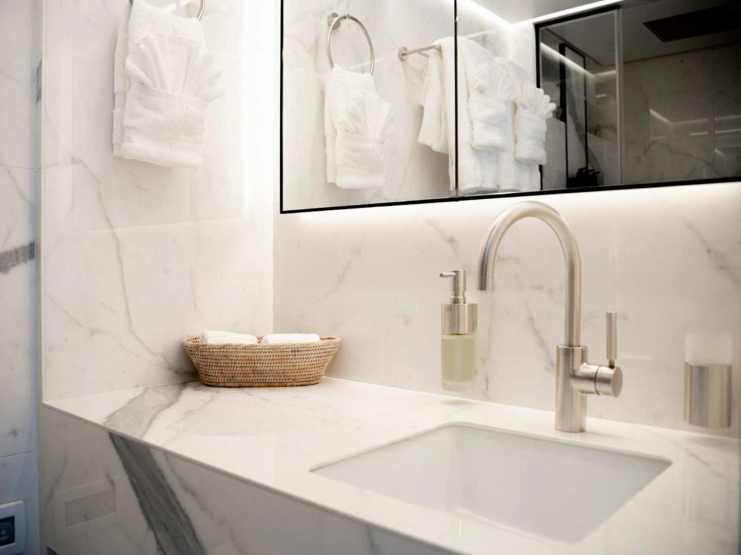 a bathroom sink with a mirror aboard OCEAN VIEW Yacht for Sale