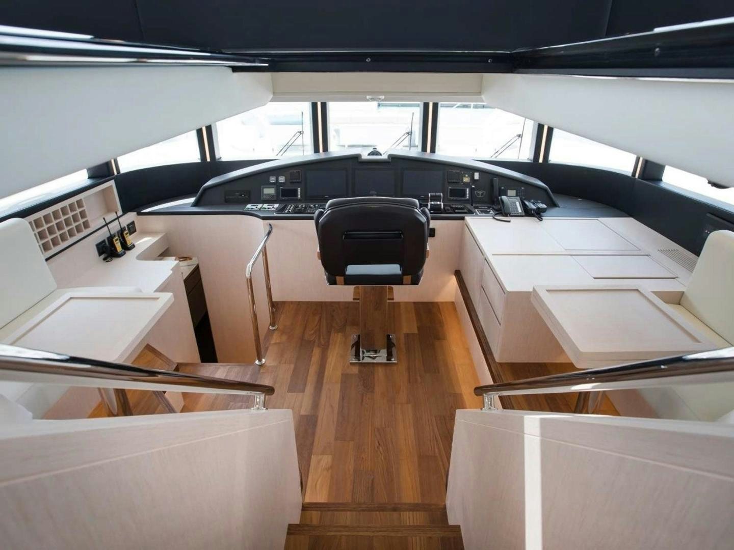 a black desk in a vehicle aboard OCEAN VIEW Yacht for Sale