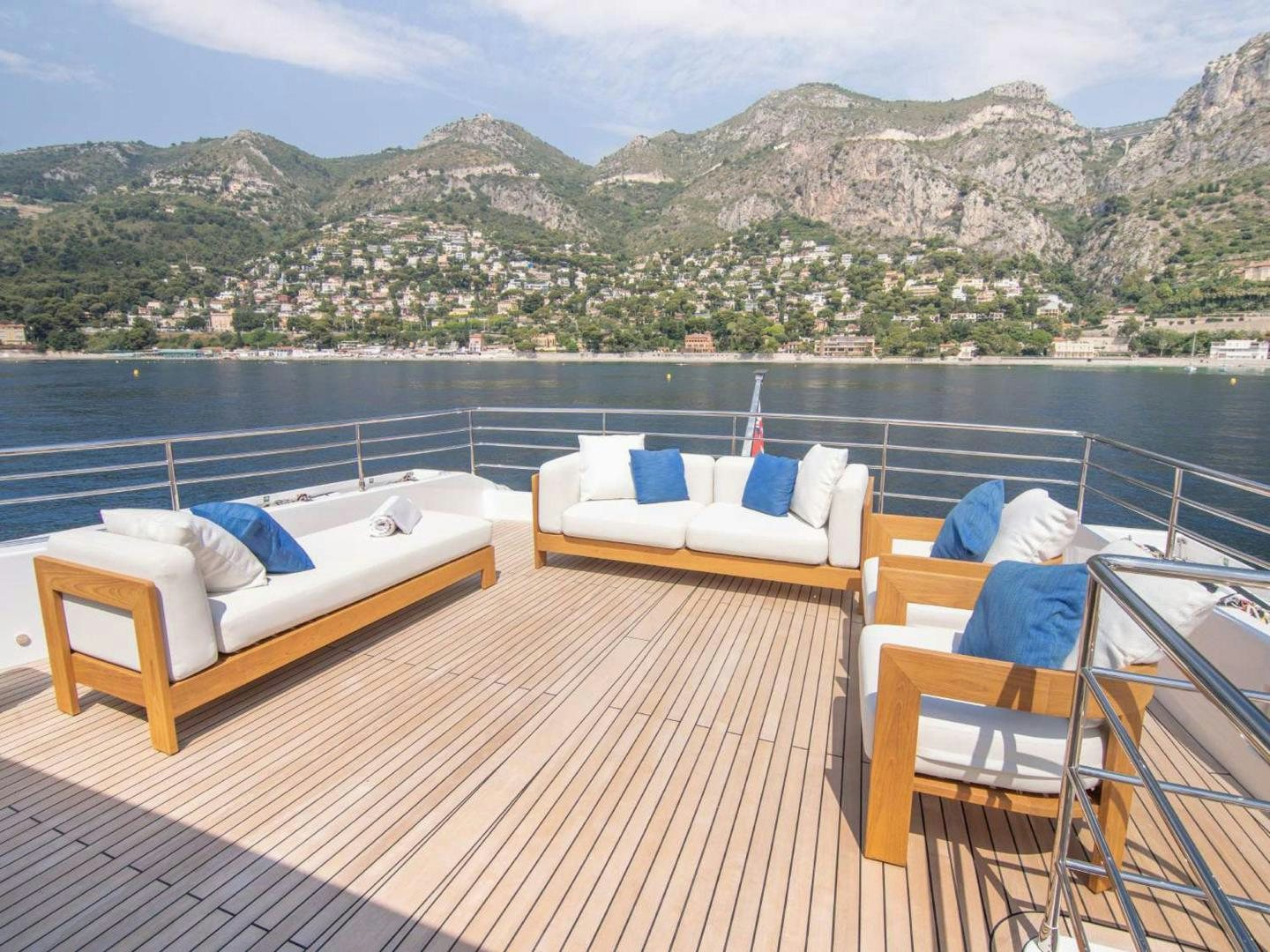 a balcony overlooking a city aboard OCEAN VIEW Yacht for Sale
