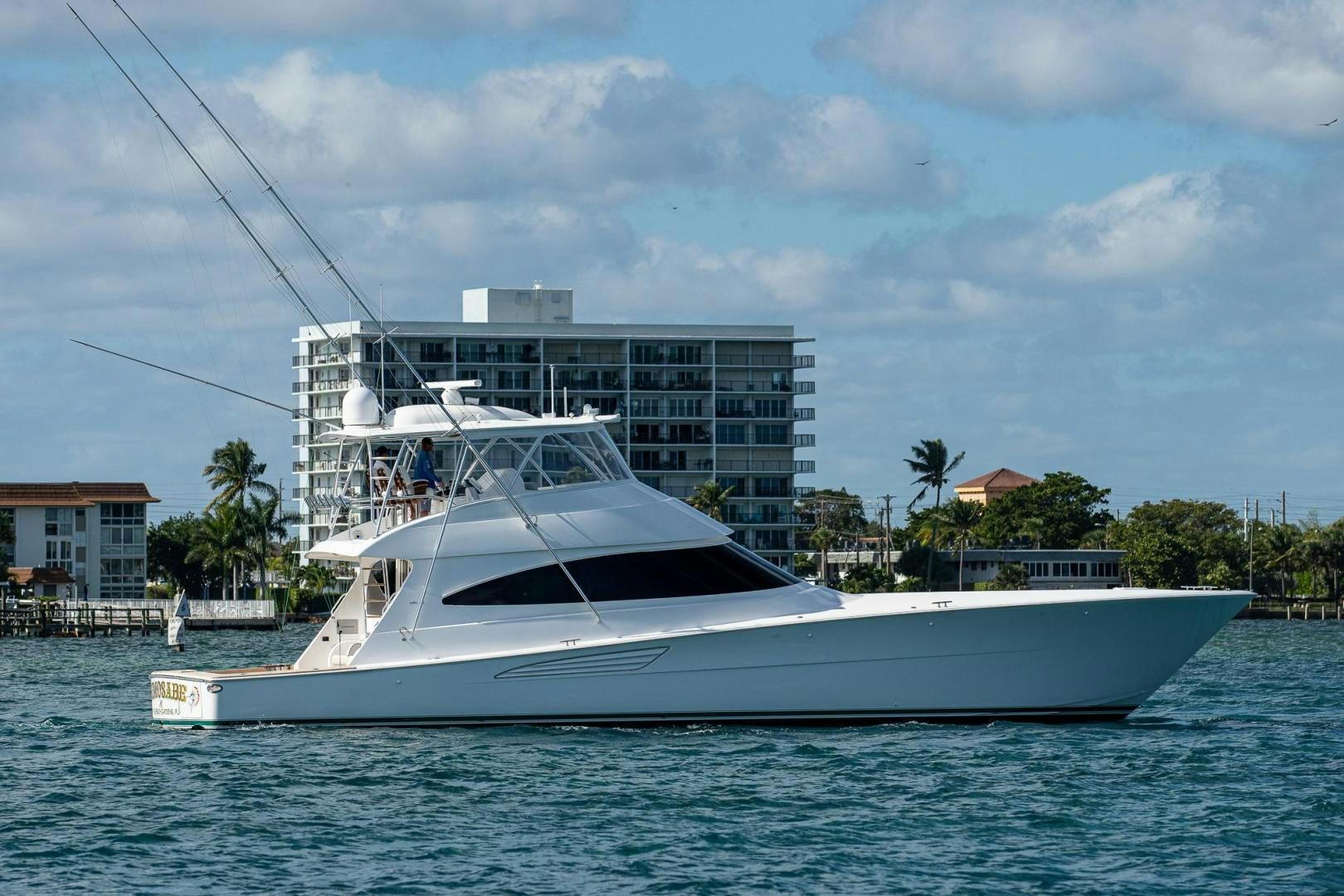 a white boat in the water aboard KEMOSABE Yacht for Sale