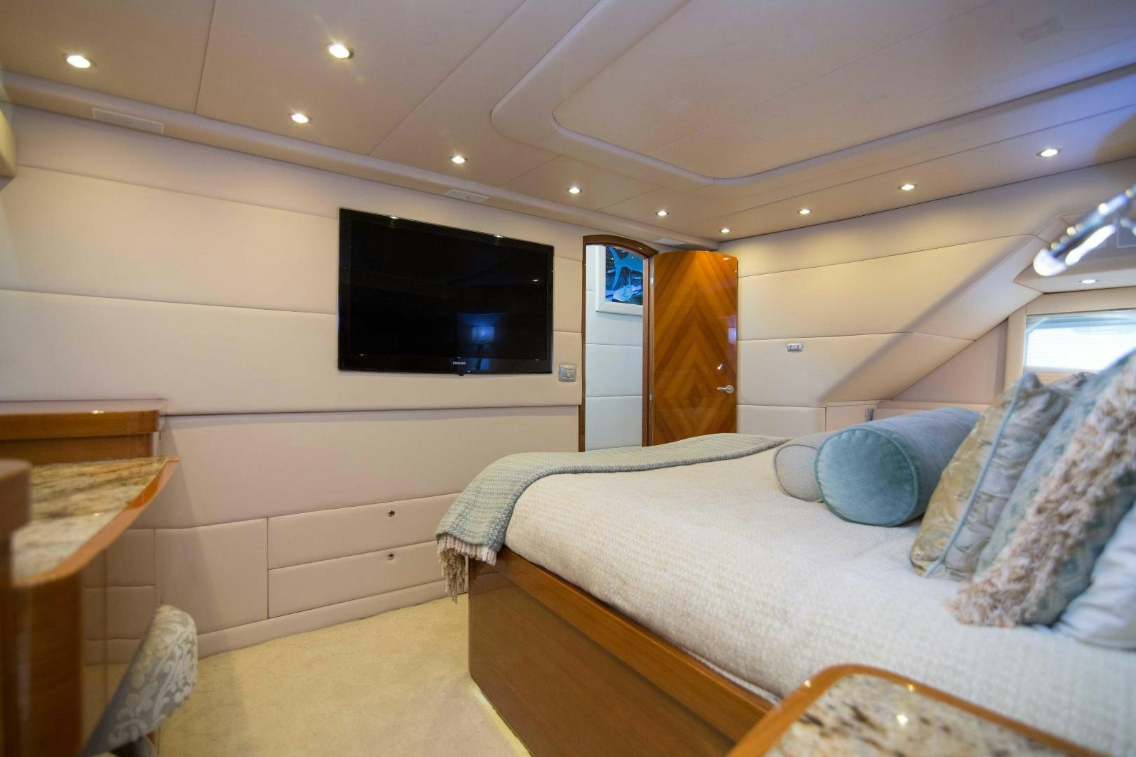 a room with two beds aboard PREDATOR Yacht for Sale