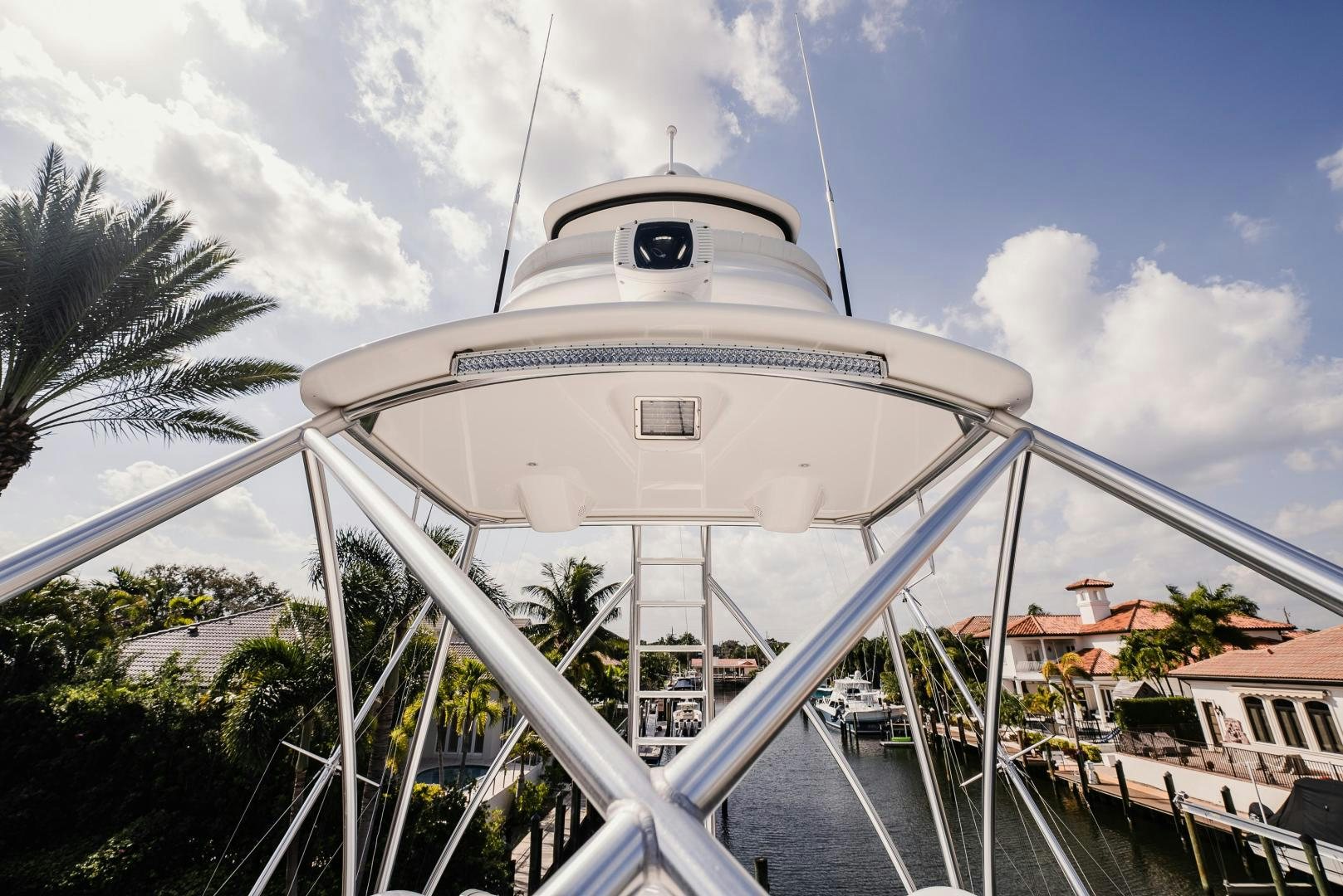 a white tower with a white dome aboard AUSPICIOUS Yacht for Sale