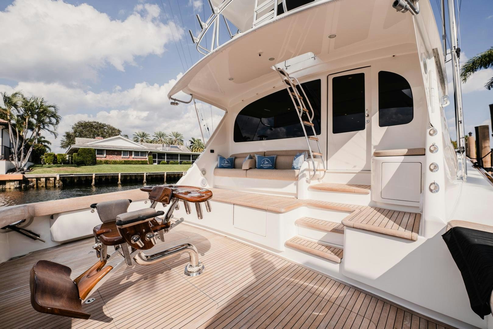 a boat on a deck aboard AUSPICIOUS Yacht for Sale