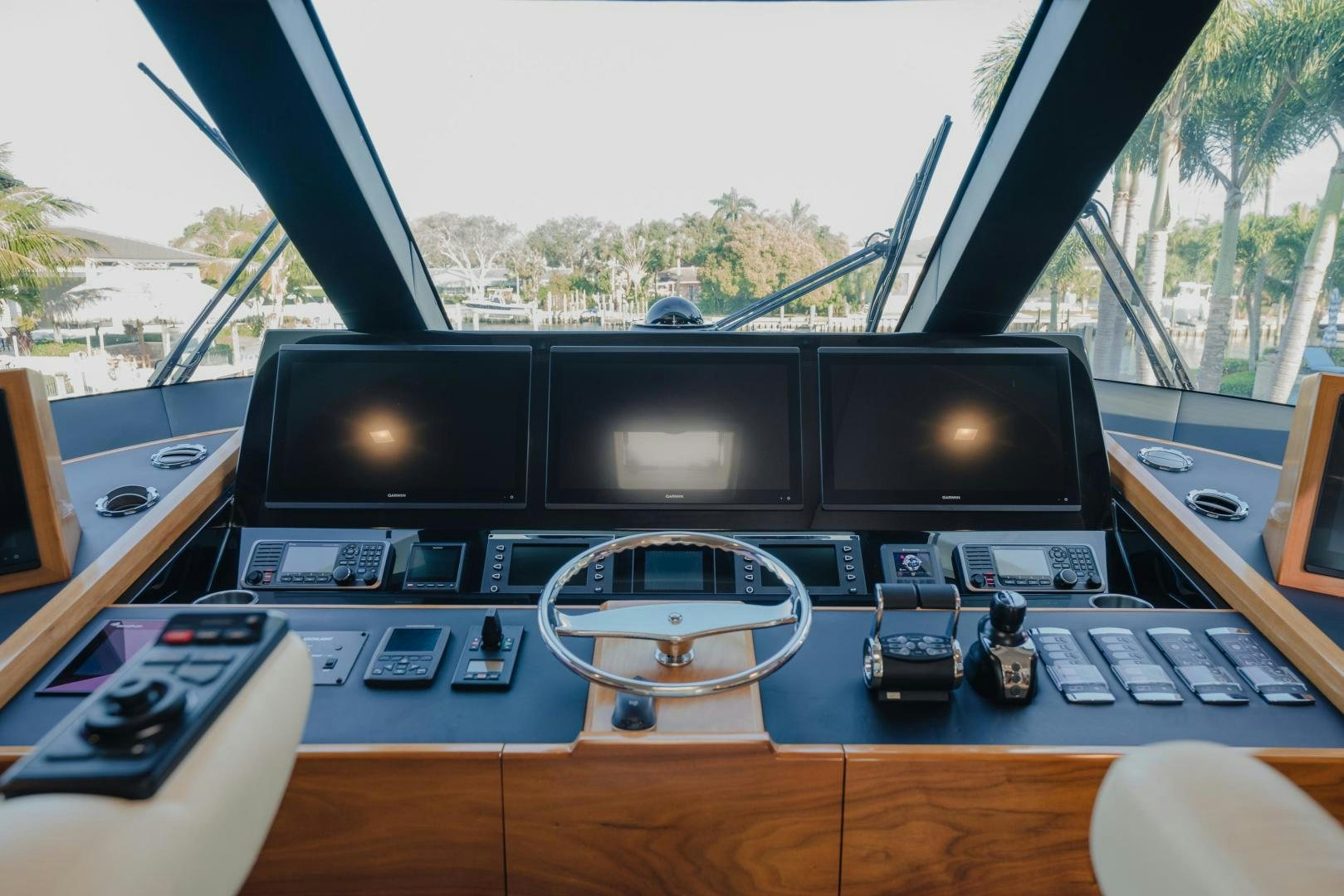 a large black console with a screen aboard AUSPICIOUS Yacht for Sale