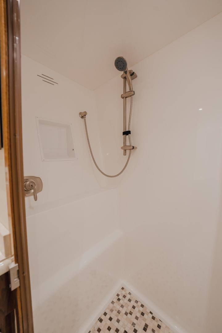 a shower head in a bathroom aboard AUSPICIOUS Yacht for Sale