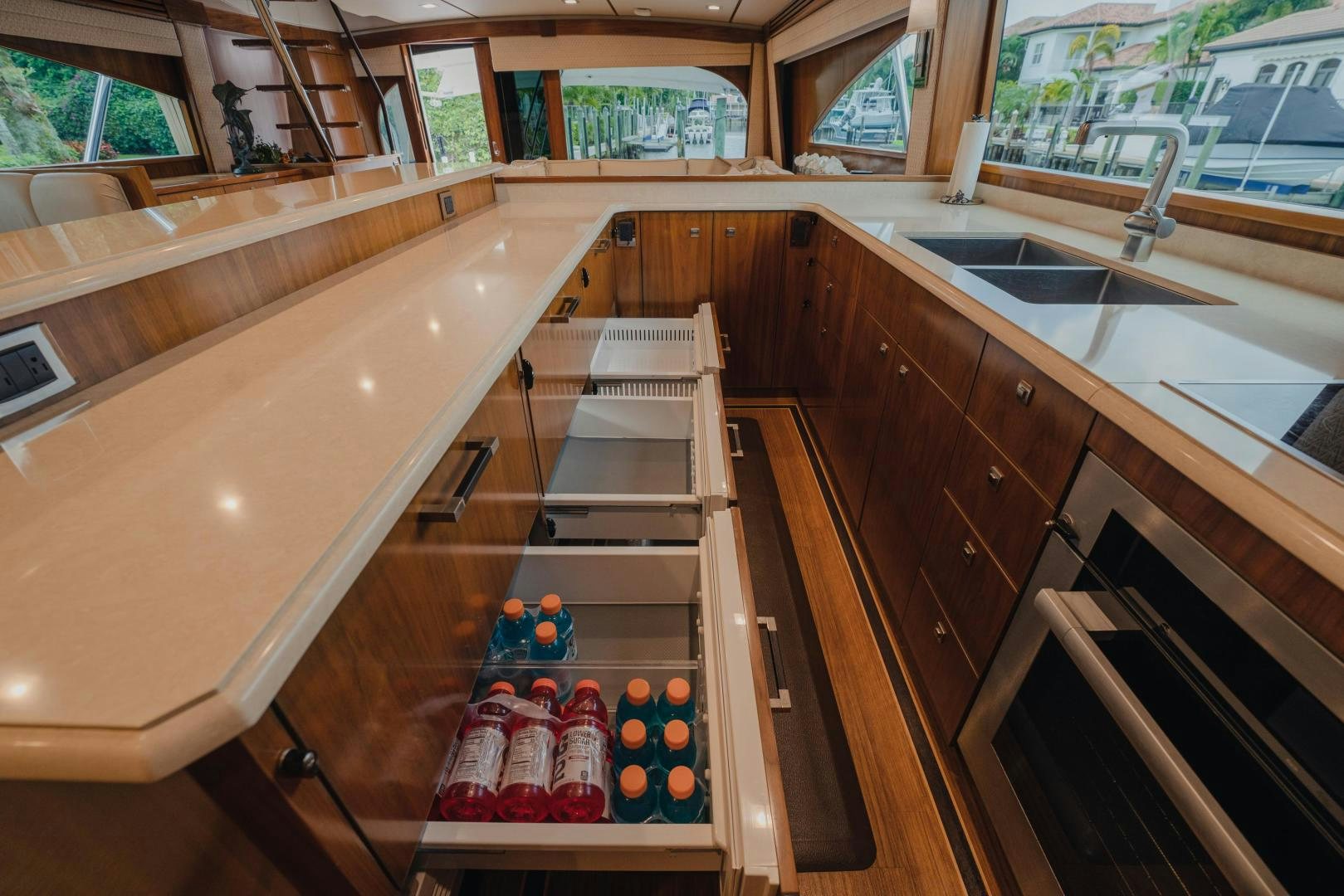 a kitchen with a large countertop aboard AUSPICIOUS Yacht for Sale