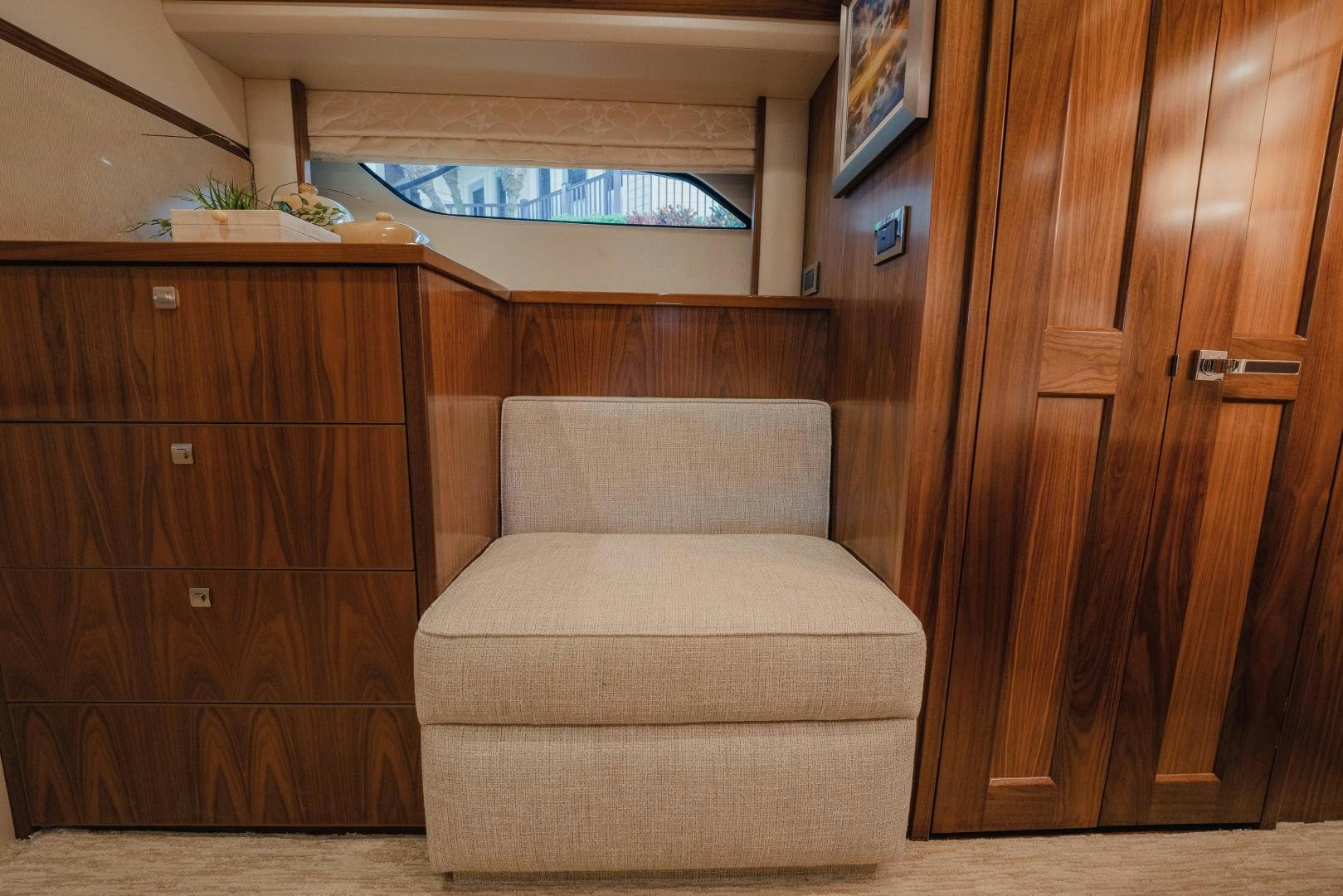 a couch in a room aboard AUSPICIOUS Yacht for Sale