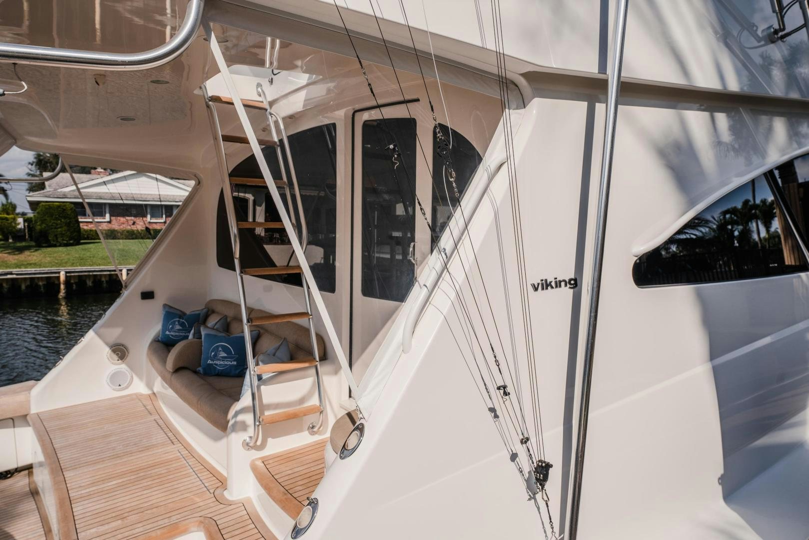 a boat with a deck aboard AUSPICIOUS Yacht for Sale