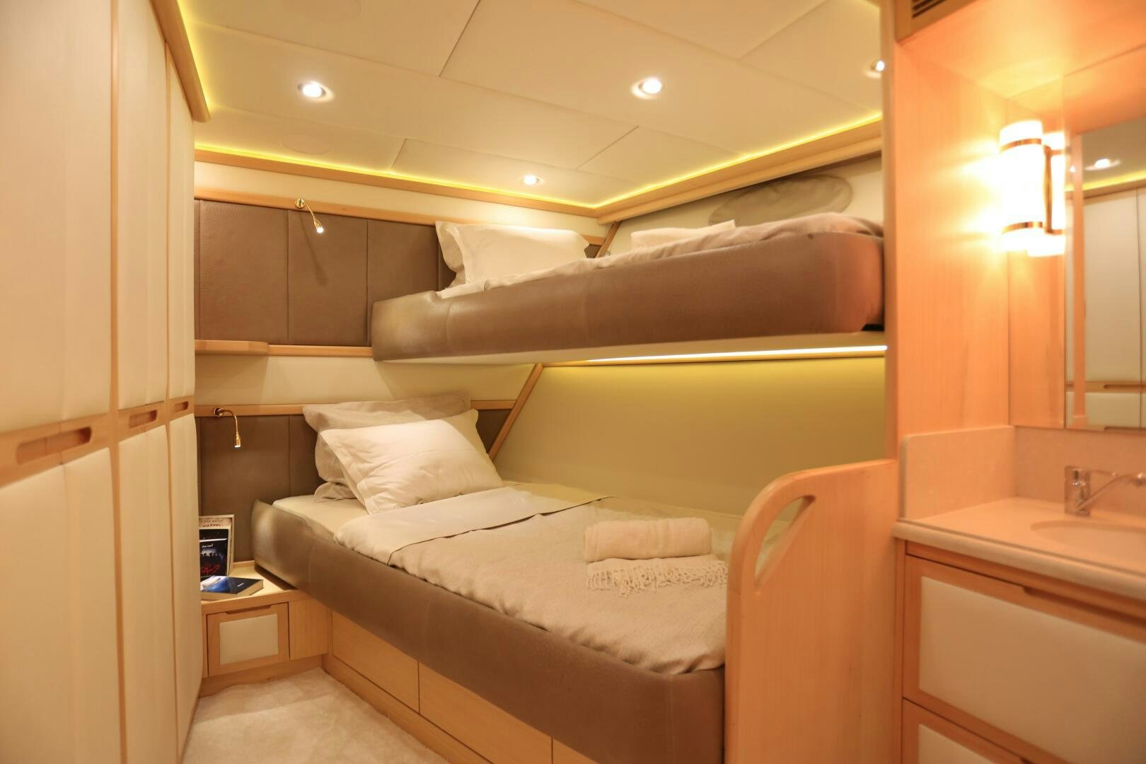 a bed in a room aboard FORTY LOVE Yacht for Sale