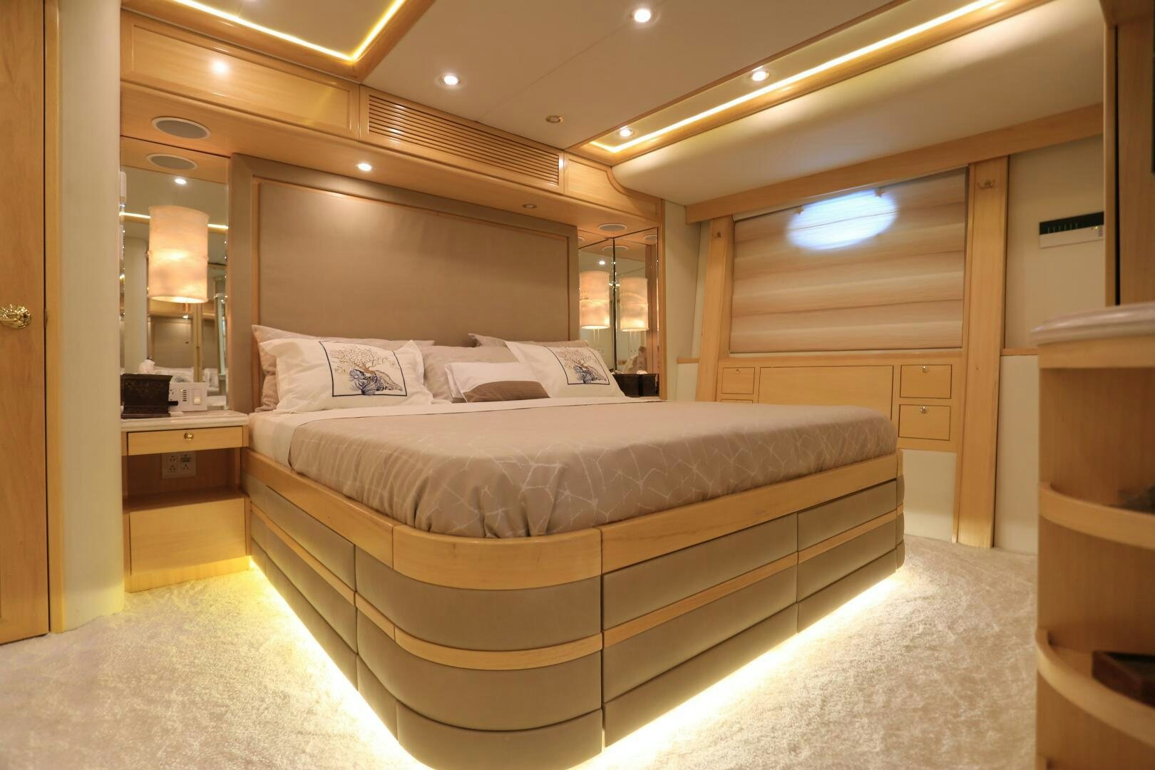a large bed in a room aboard FORTY LOVE Yacht for Sale