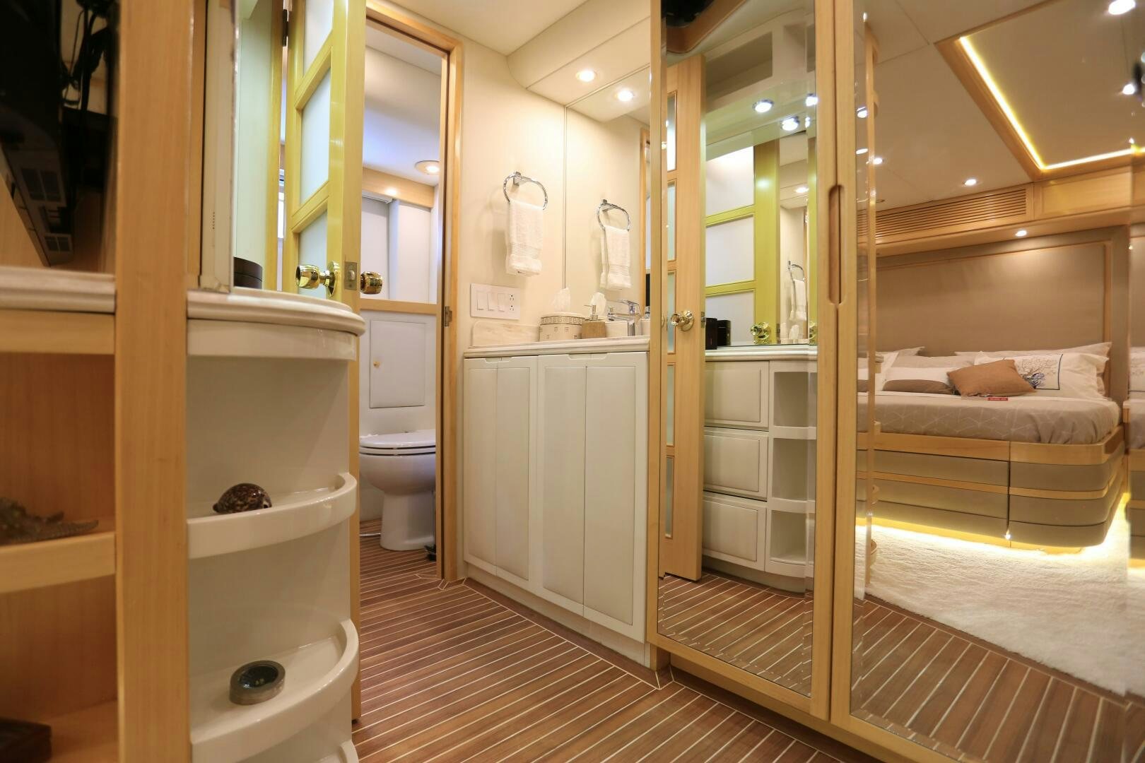 a bathroom with a glass shower aboard FORTY LOVE Yacht for Sale