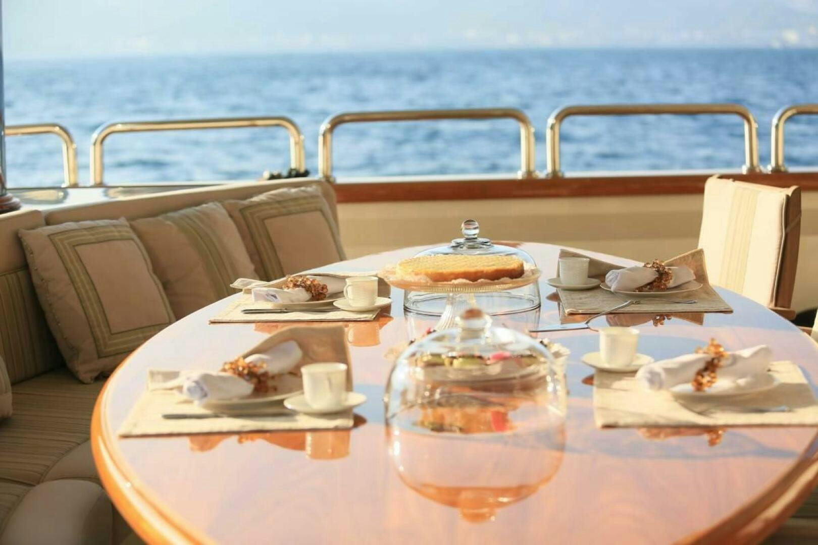 a table with food on it aboard FORTY LOVE Yacht for Sale