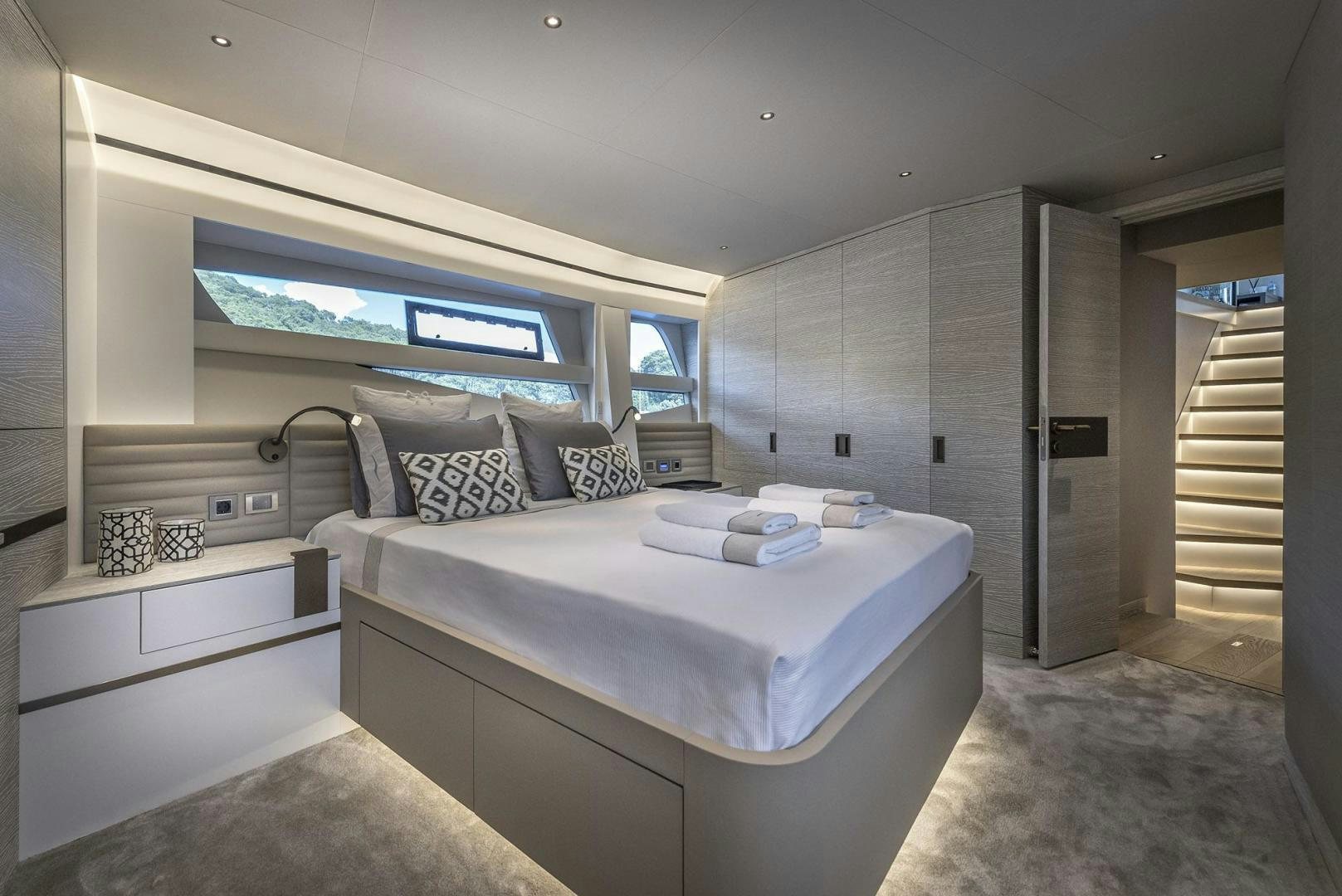 a room with two beds aboard 26XP HULL 24 Yacht for Sale