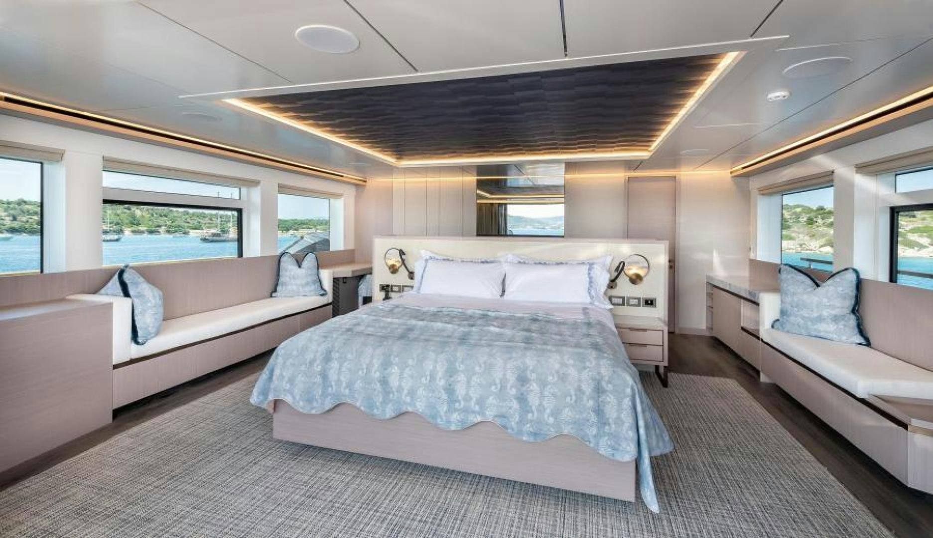 a large bedroom with a large bed aboard NUMARINE 37XP 17 Yacht for Sale