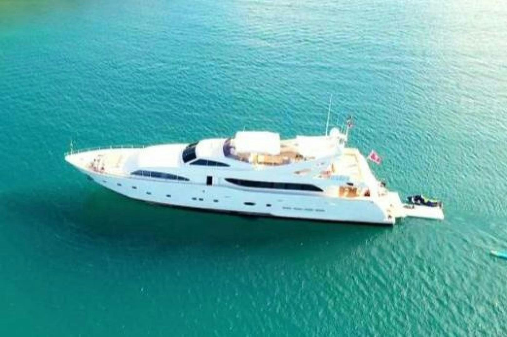 a white yacht in the water aboard CHAMPAGNE & CAVIAR Yacht for Sale
