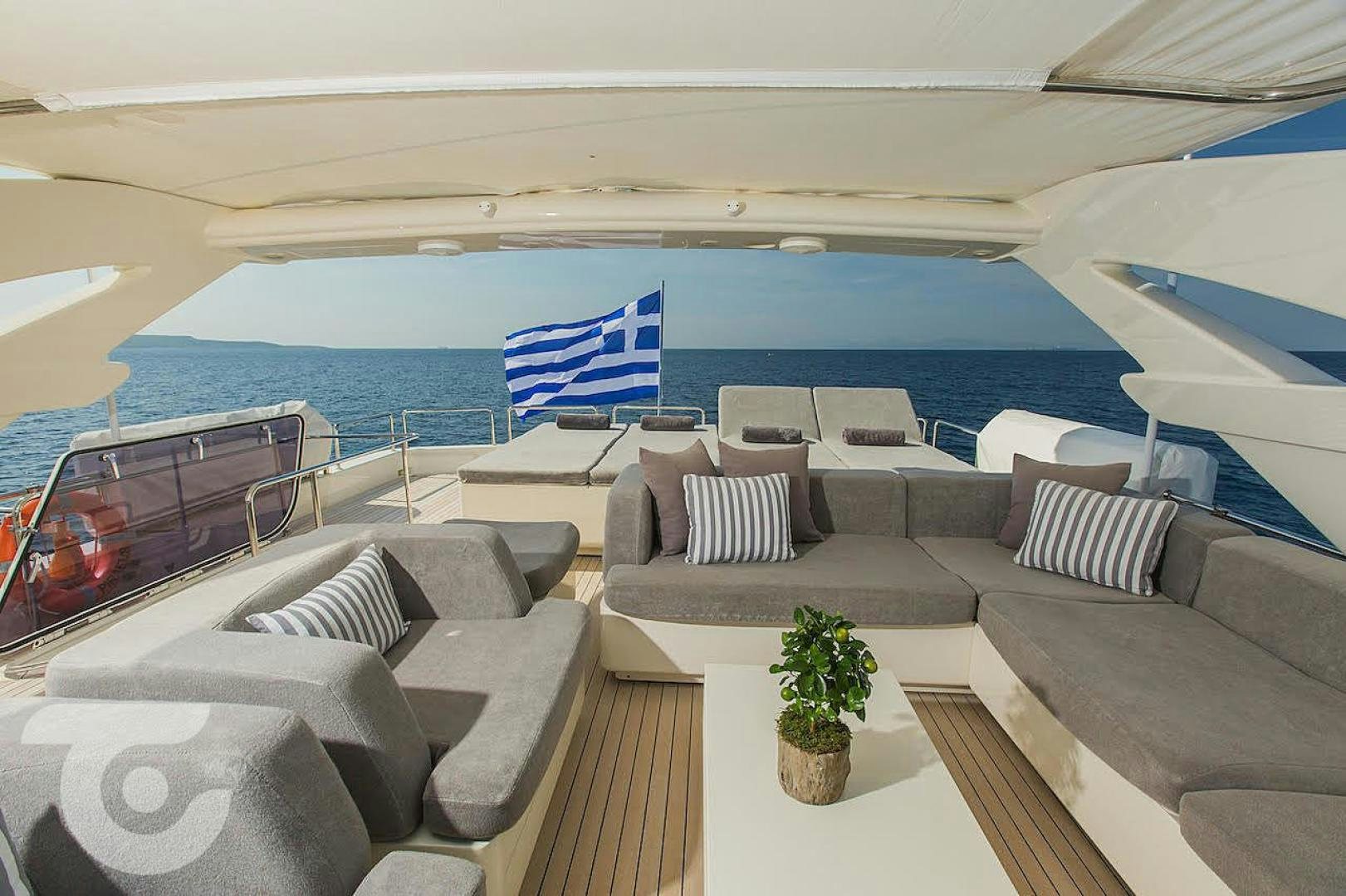 a living room with a large blue ocean aboard CHAMPAGNE & CAVIAR Yacht for Sale