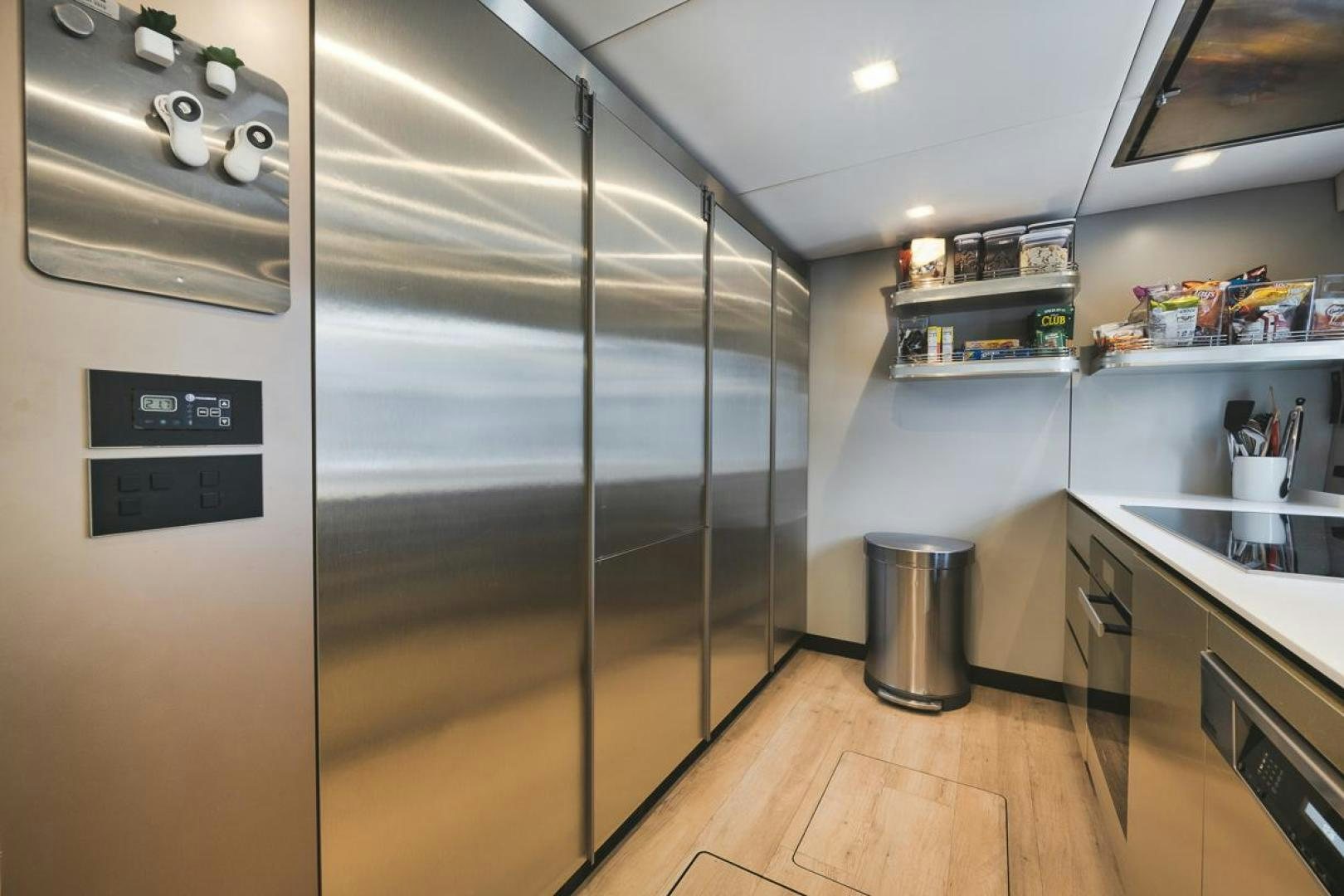 a large glass shower unit in a kitchen aboard SANDY II Yacht for Sale