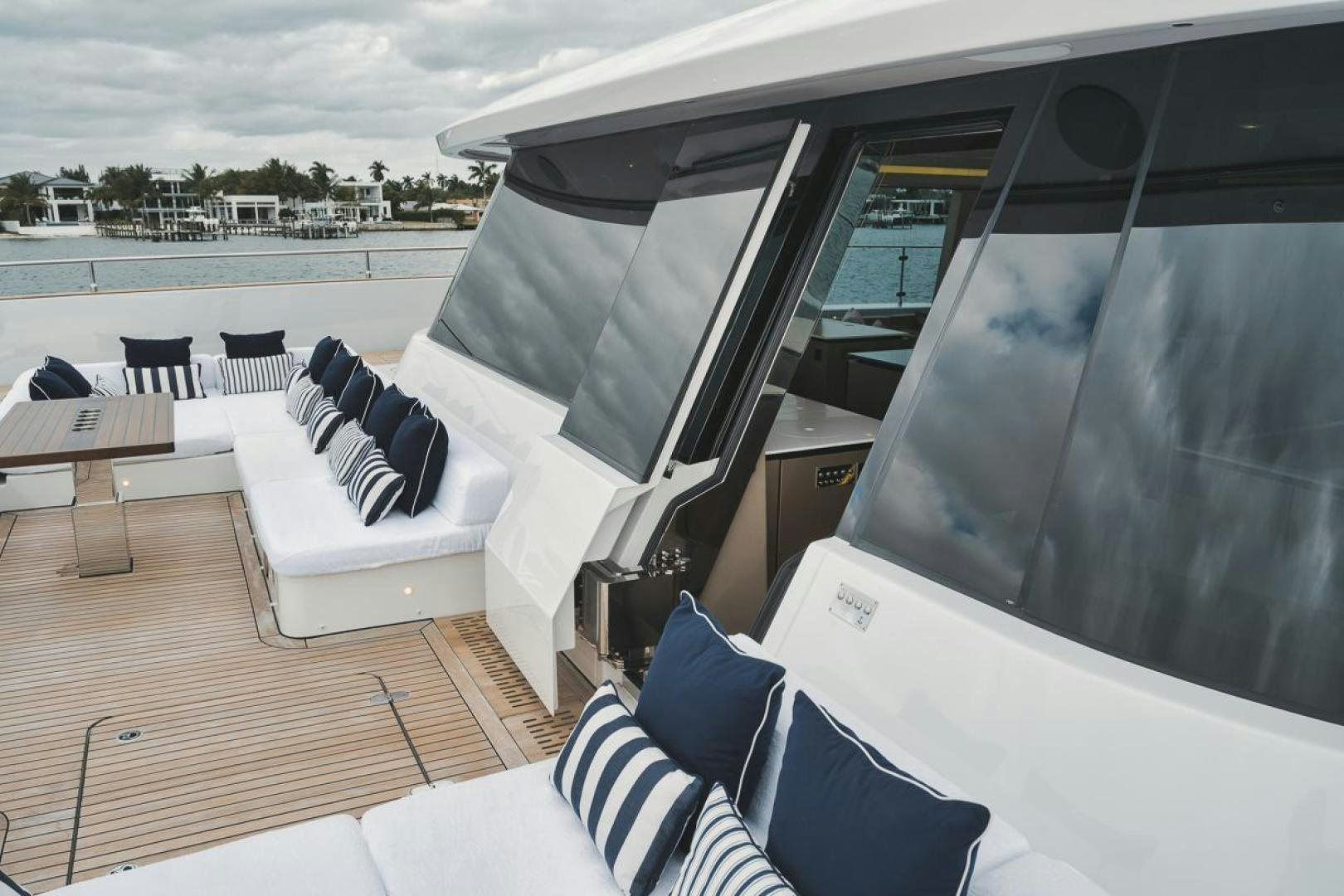 a room with a large window aboard SANDY II Yacht for Sale