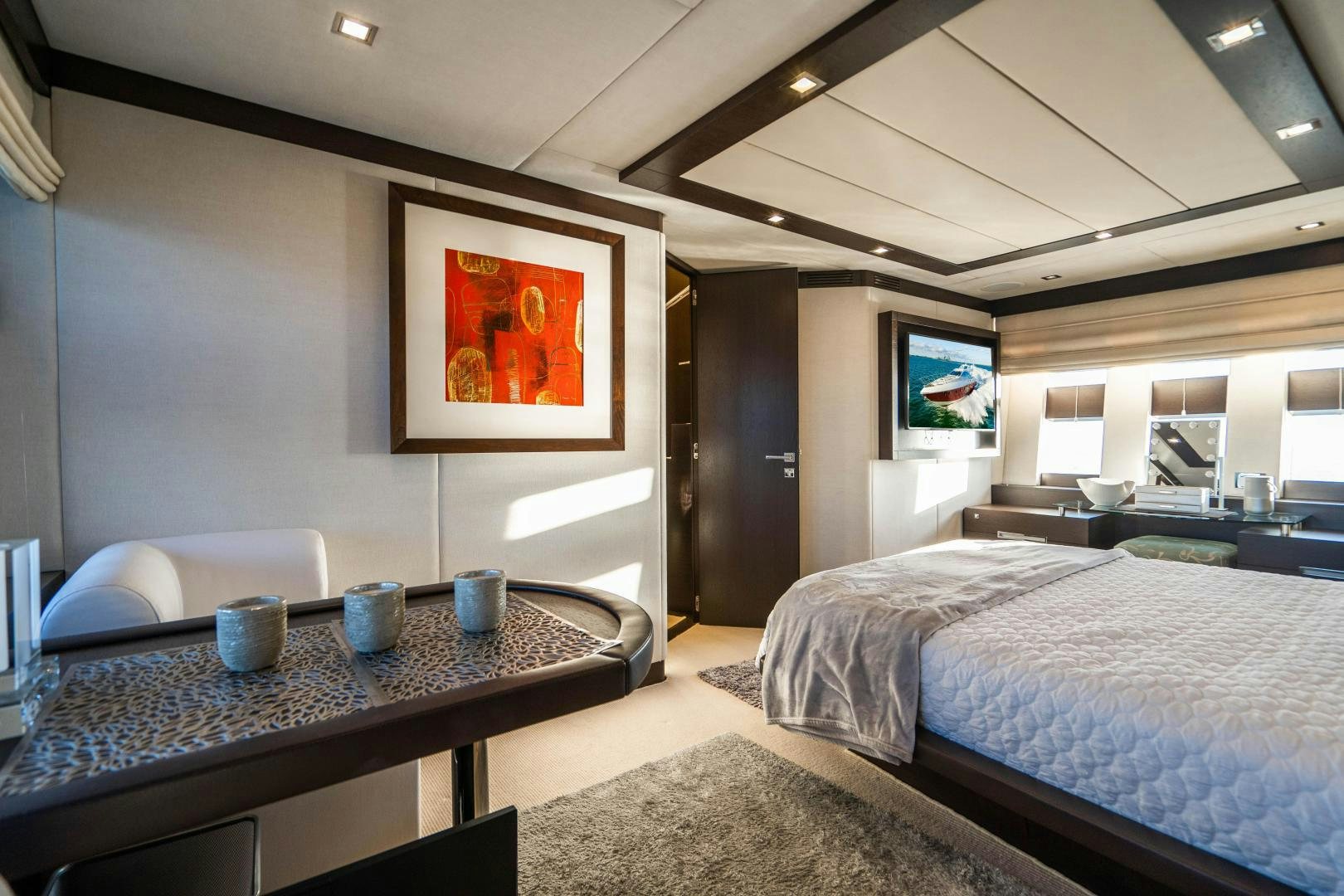a room with two beds aboard PLANE II SEA Yacht for Sale