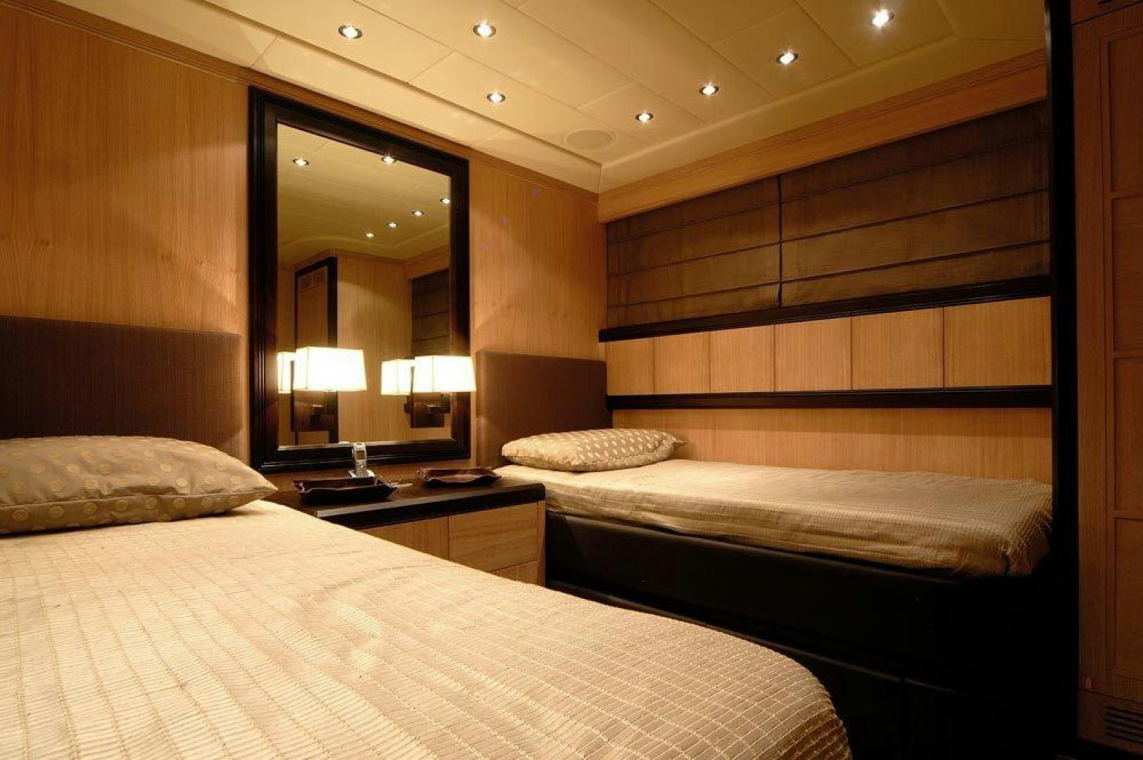 a room with two beds aboard ARES Yacht for Sale