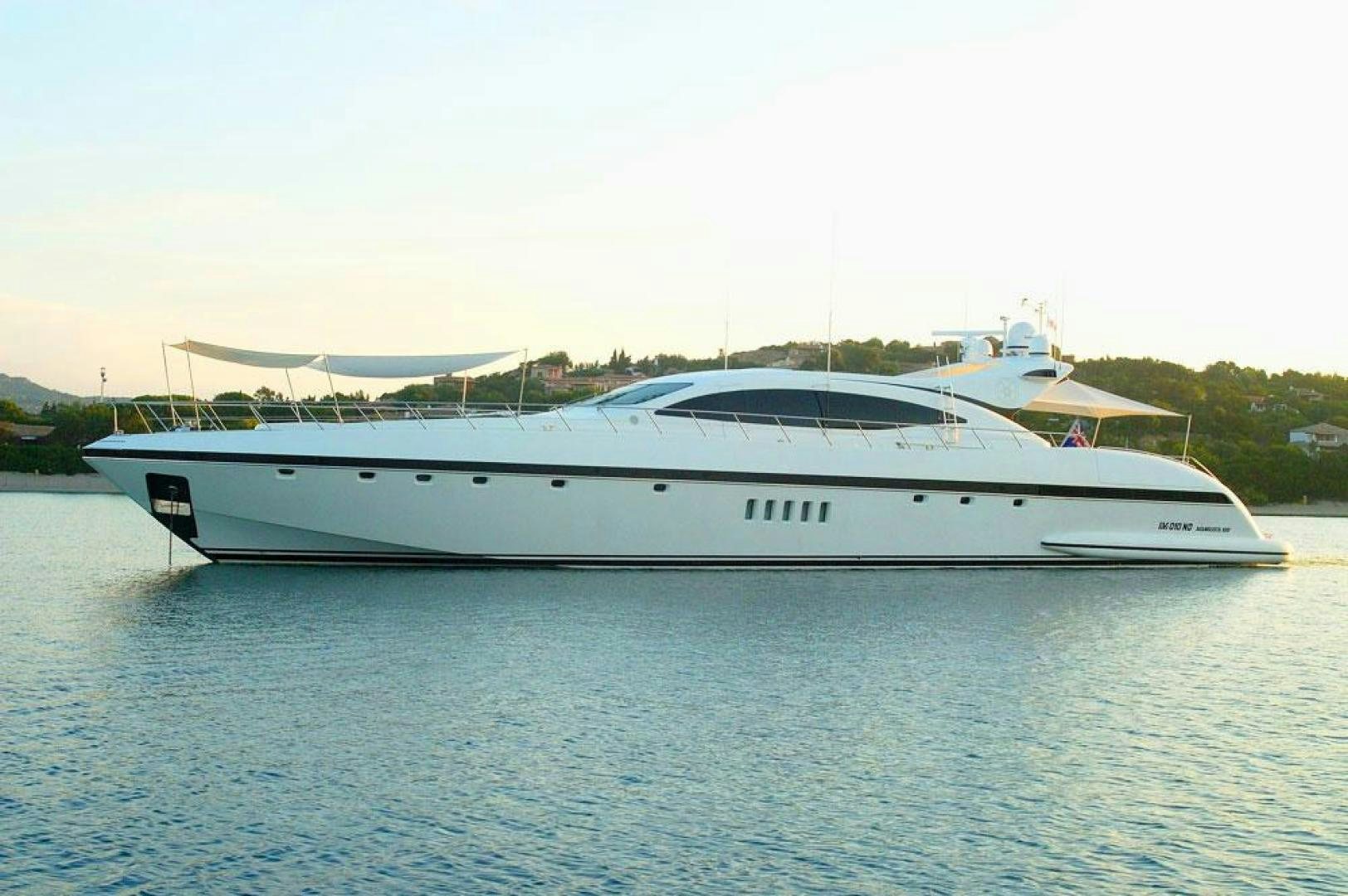 a white yacht on the water aboard ARES Yacht for Sale