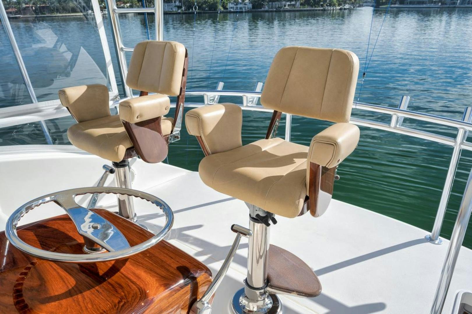 a boat with chairs on it aboard 68 VIKING Yacht for Sale