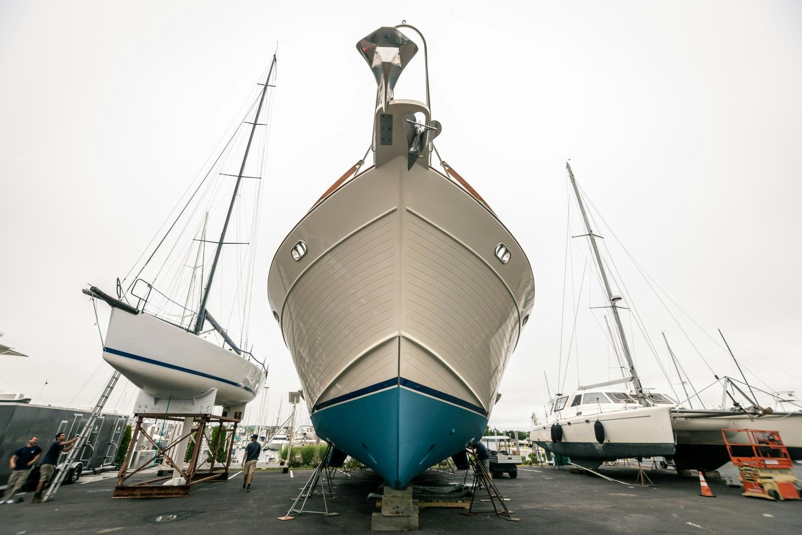 a large boat on a trailer aboard PRETTY LADY Yacht for Sale