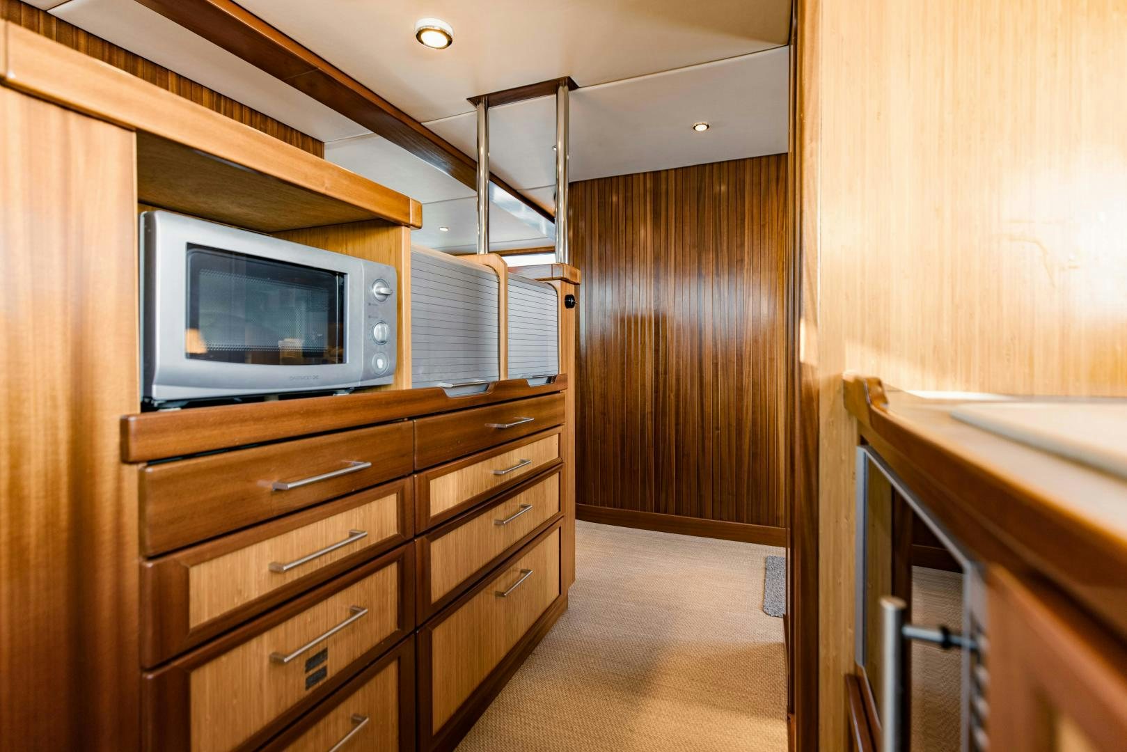 a microwave oven on a counter aboard IETA Yacht for Sale