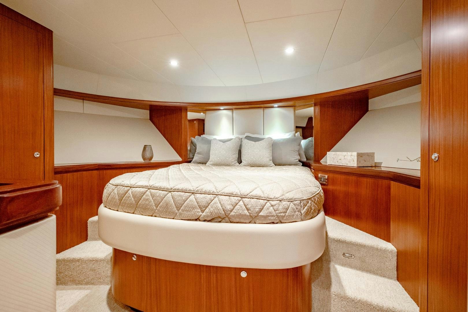 a bed in a room aboard JOURNEY Yacht for Sale