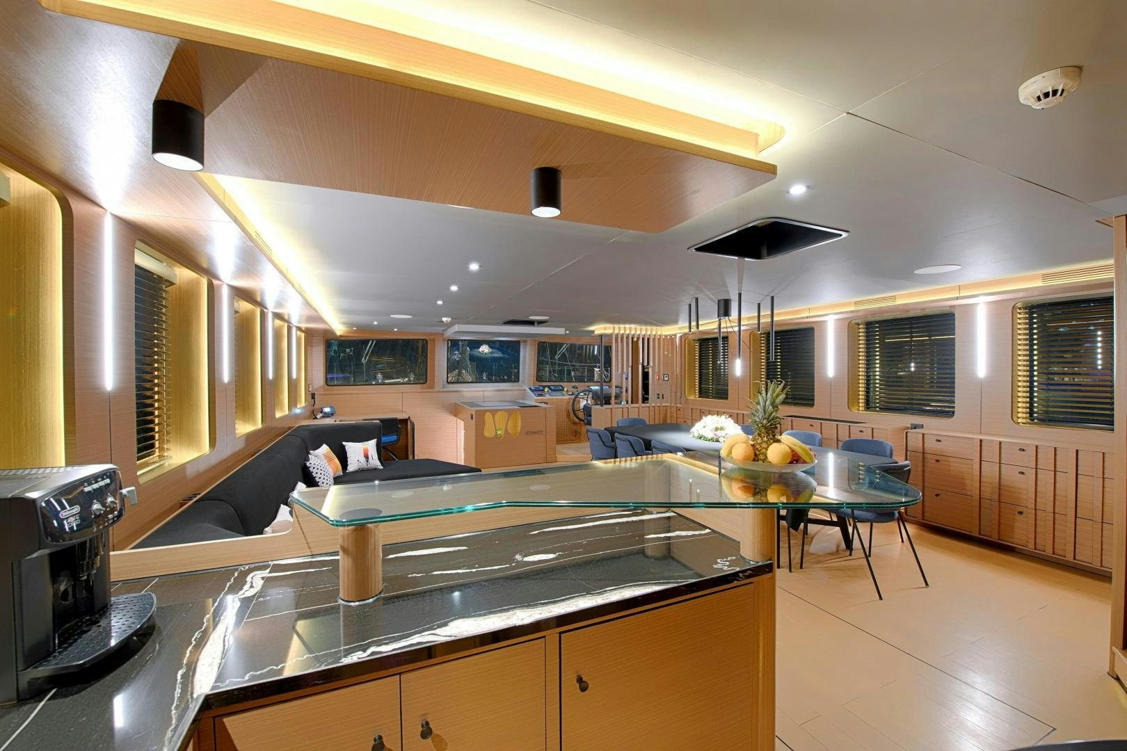 a large kitchen with a large island aboard MITI ONE Yacht for Sale