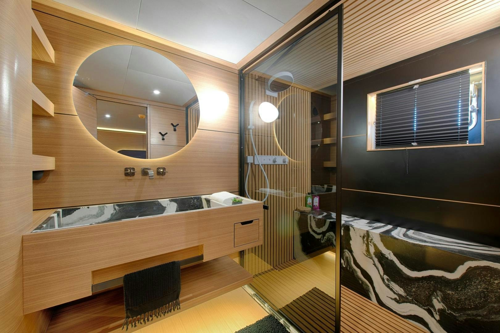 a room with a mirror and a bed aboard MITI ONE Yacht for Sale