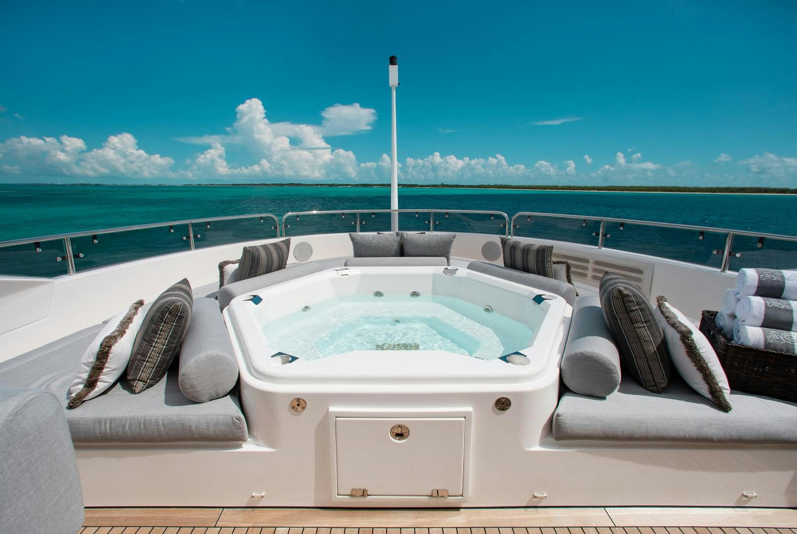 a white bathtub on a boat aboard ACACIA Yacht for Sale