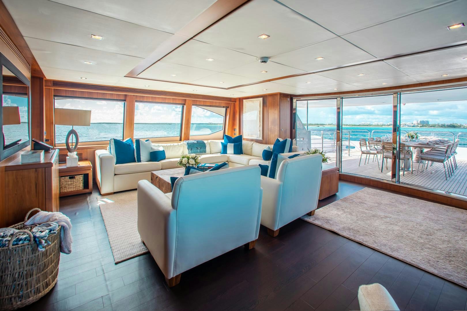 a living room with a large window aboard ACACIA Yacht for Sale